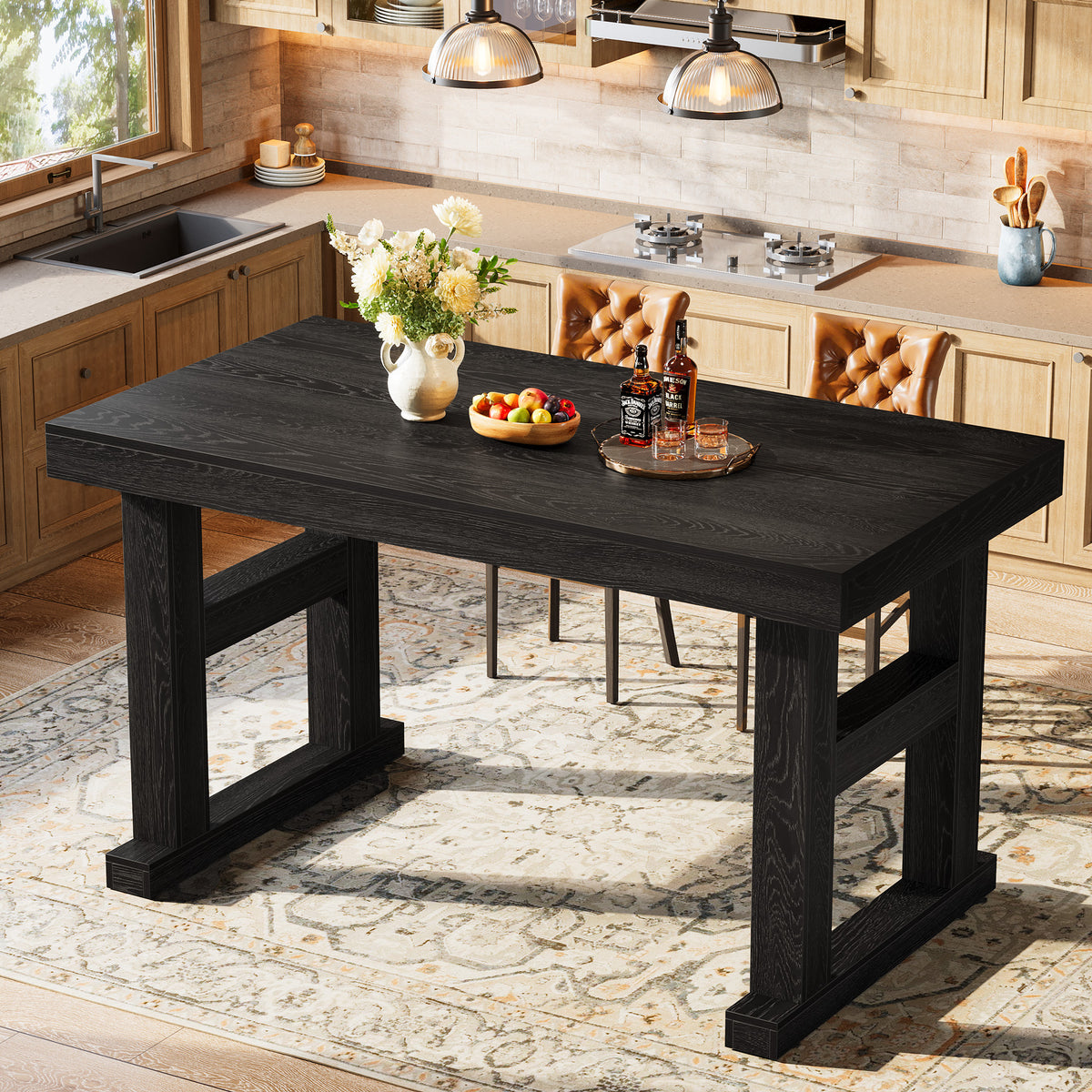 63" Farmhouse Bar Table, Counter Height Pub Table for 4-6 People with Sturdy H-Frame Legs