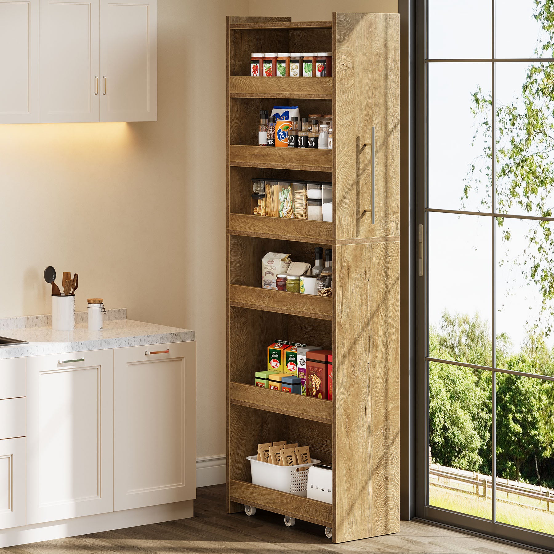 72.83" Slim Storage Cart with Wheels, 6-Tier Narrow Rolling Utility Pantry Cart for Kitchen