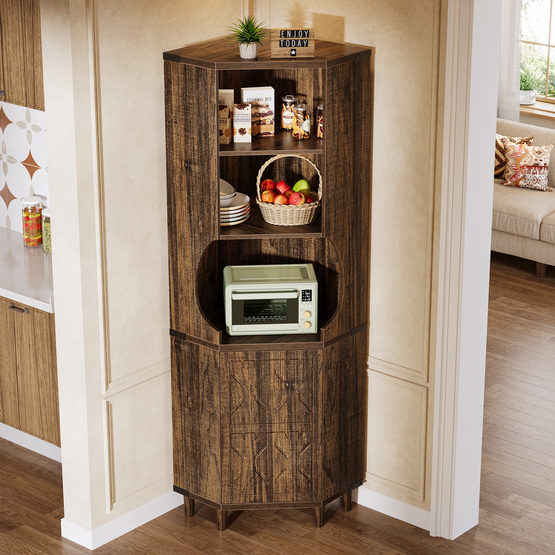 69.29" Corner Cabinet, Kitchen Pantry with Doors and Adjustable Shelves