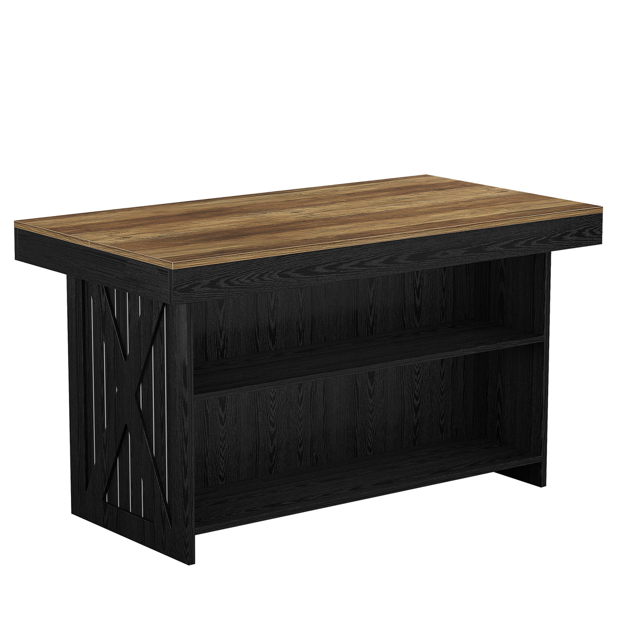 55.12" Bar Table, 3-Tier Home Bar Unit with Storage Shelves for Kitchen