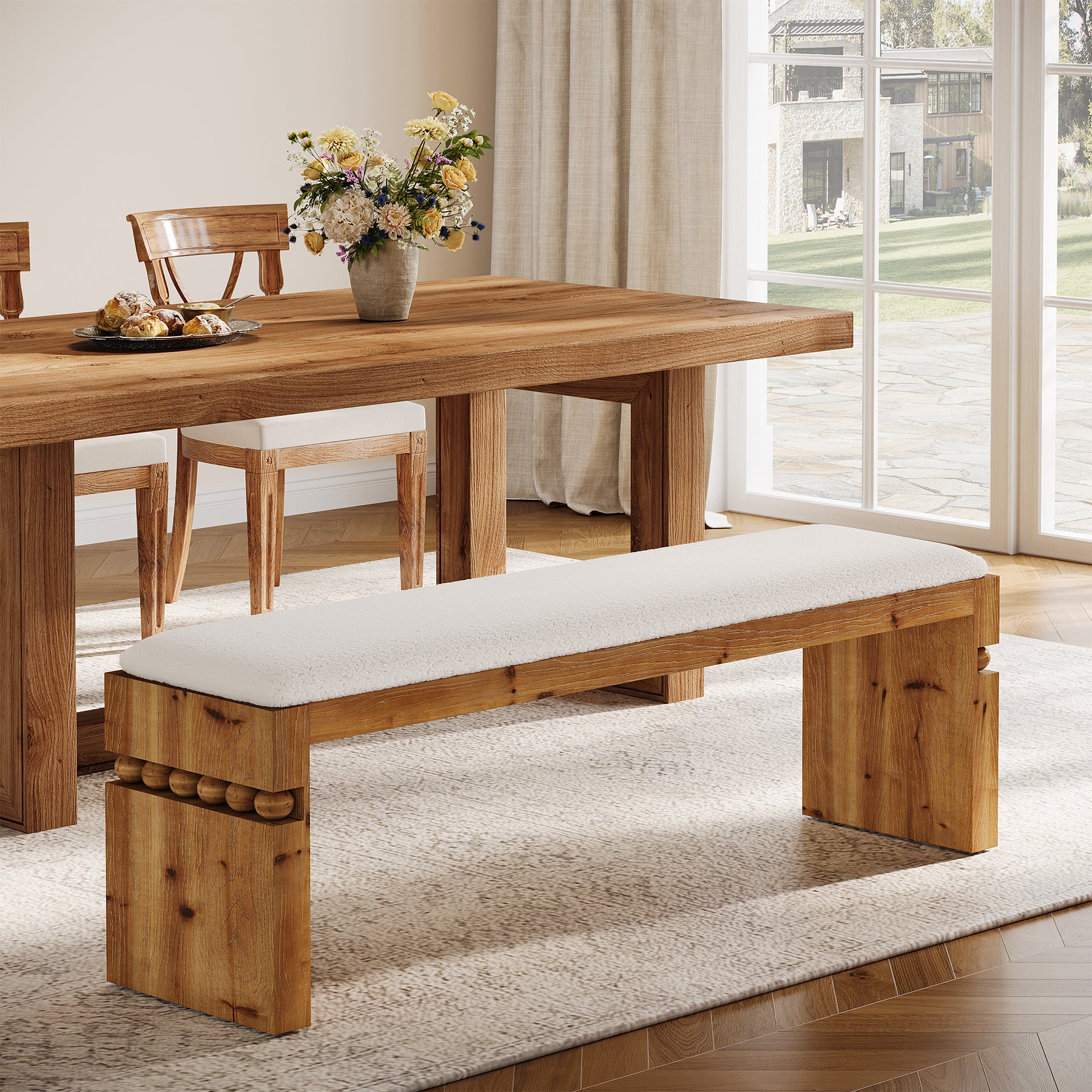 Solid Wood Entryway Shoe Bench, 55" Bedroom Footrest with Removable Cushion