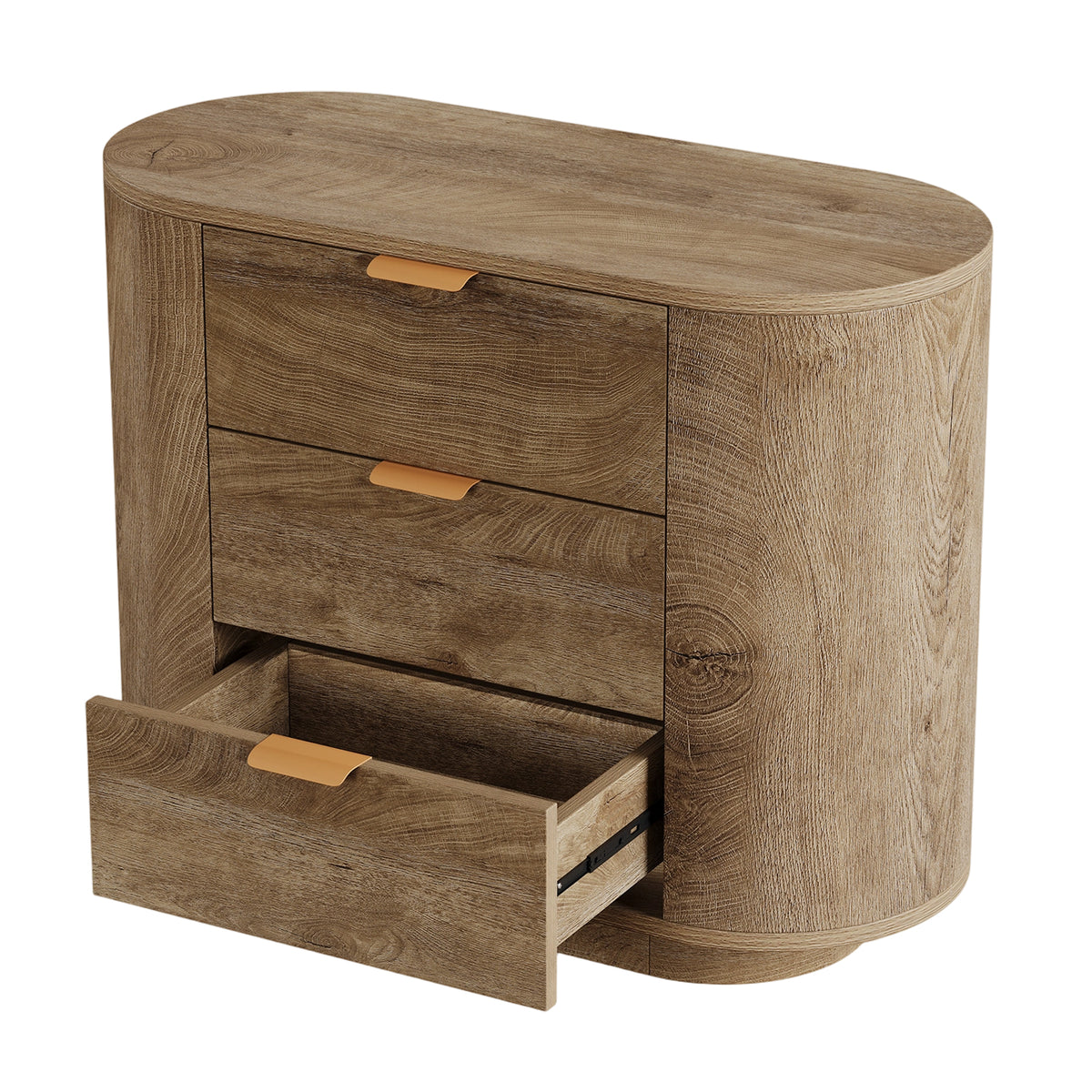 35" Oversized Nightstand with 3 Drawers, Modern Oak Finish Bedside Table