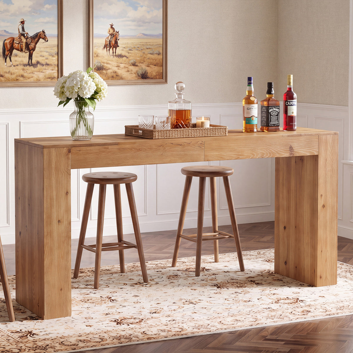 70.9" Solid Wood Bar Table, Farmhouse Rectangular Counter Height Table