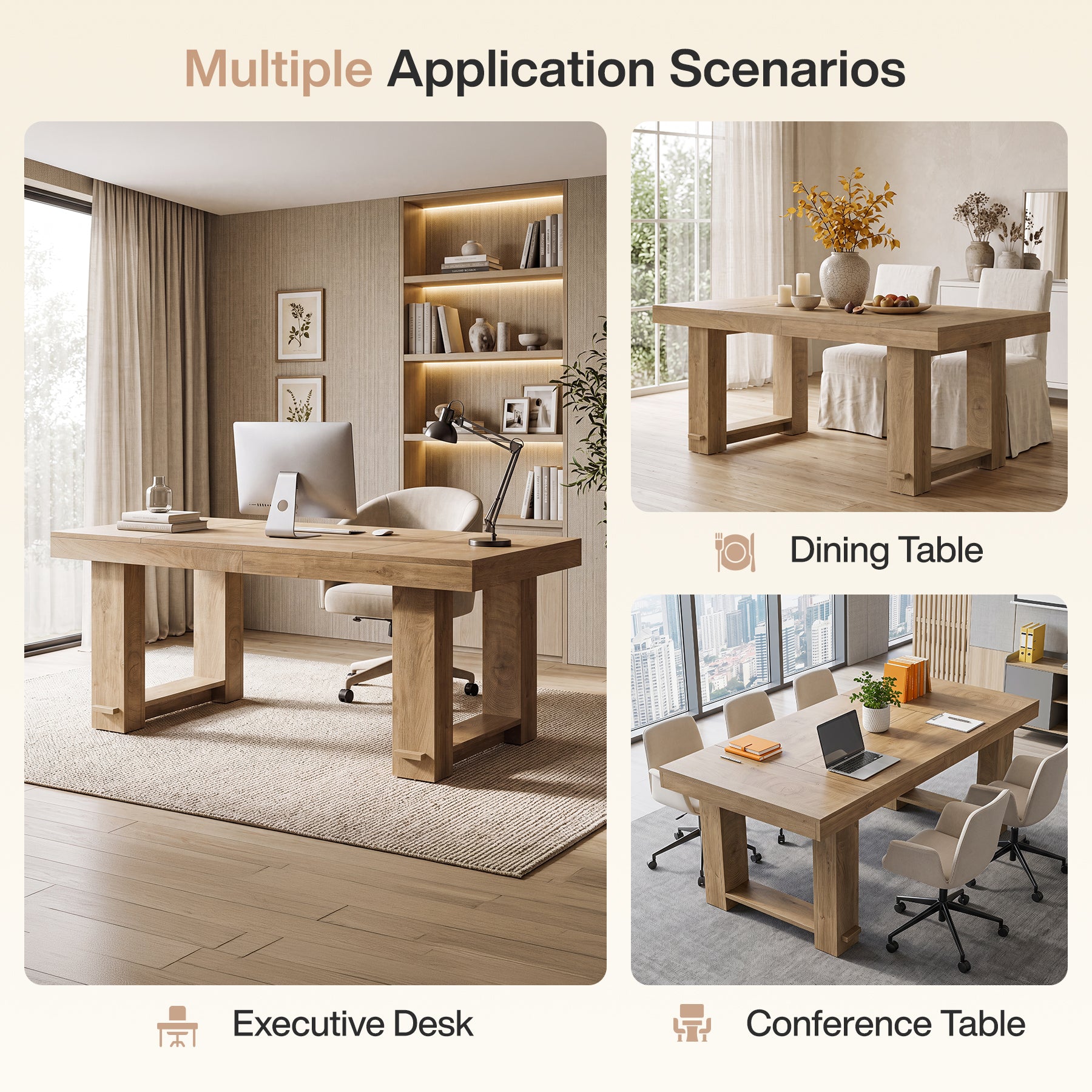 63" Rectangular Executive Desk, Office Desk Computer Writing Table with Large Tabletop