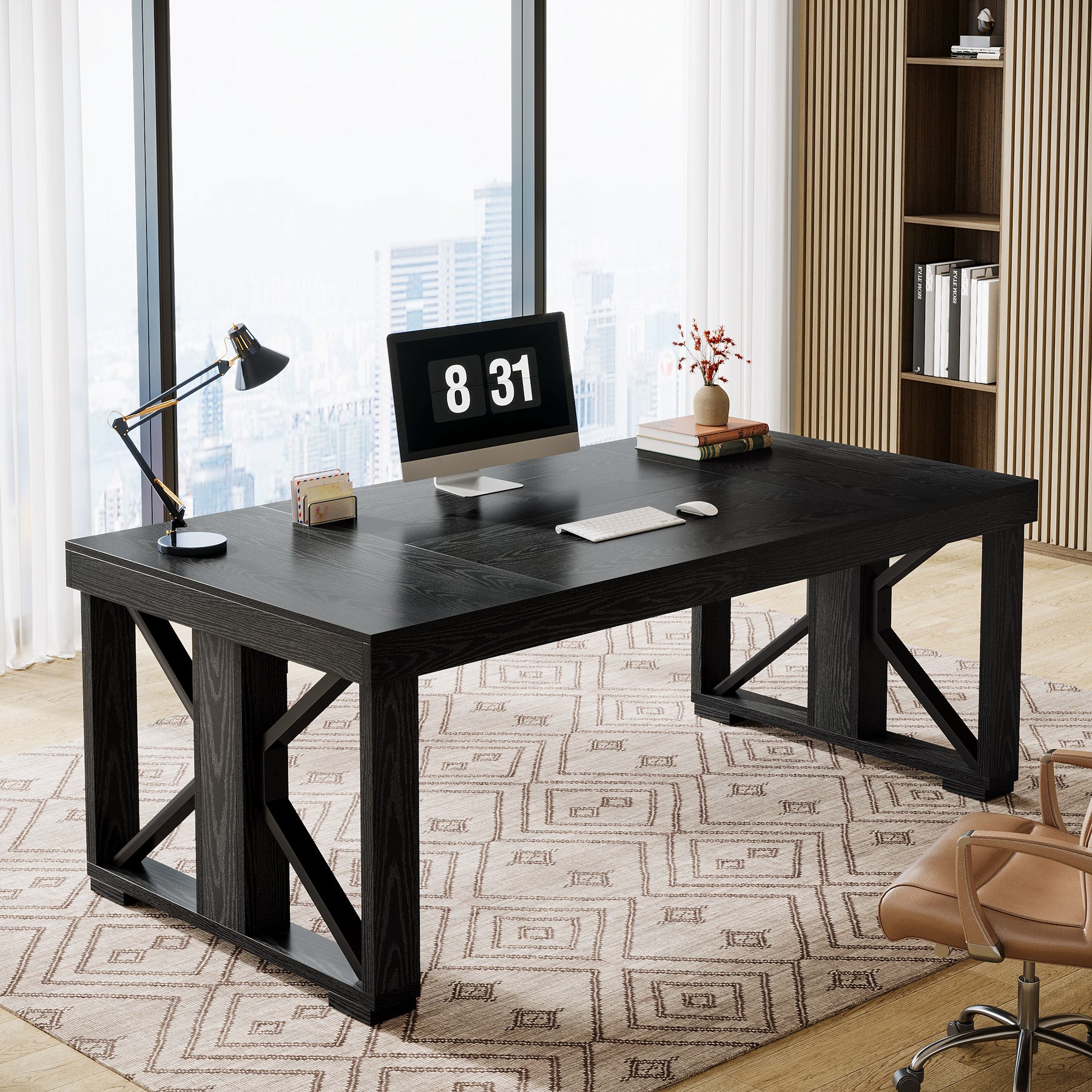 70.8" Executive Computer Desk, Home Office Desk with Strong Double Pedestal