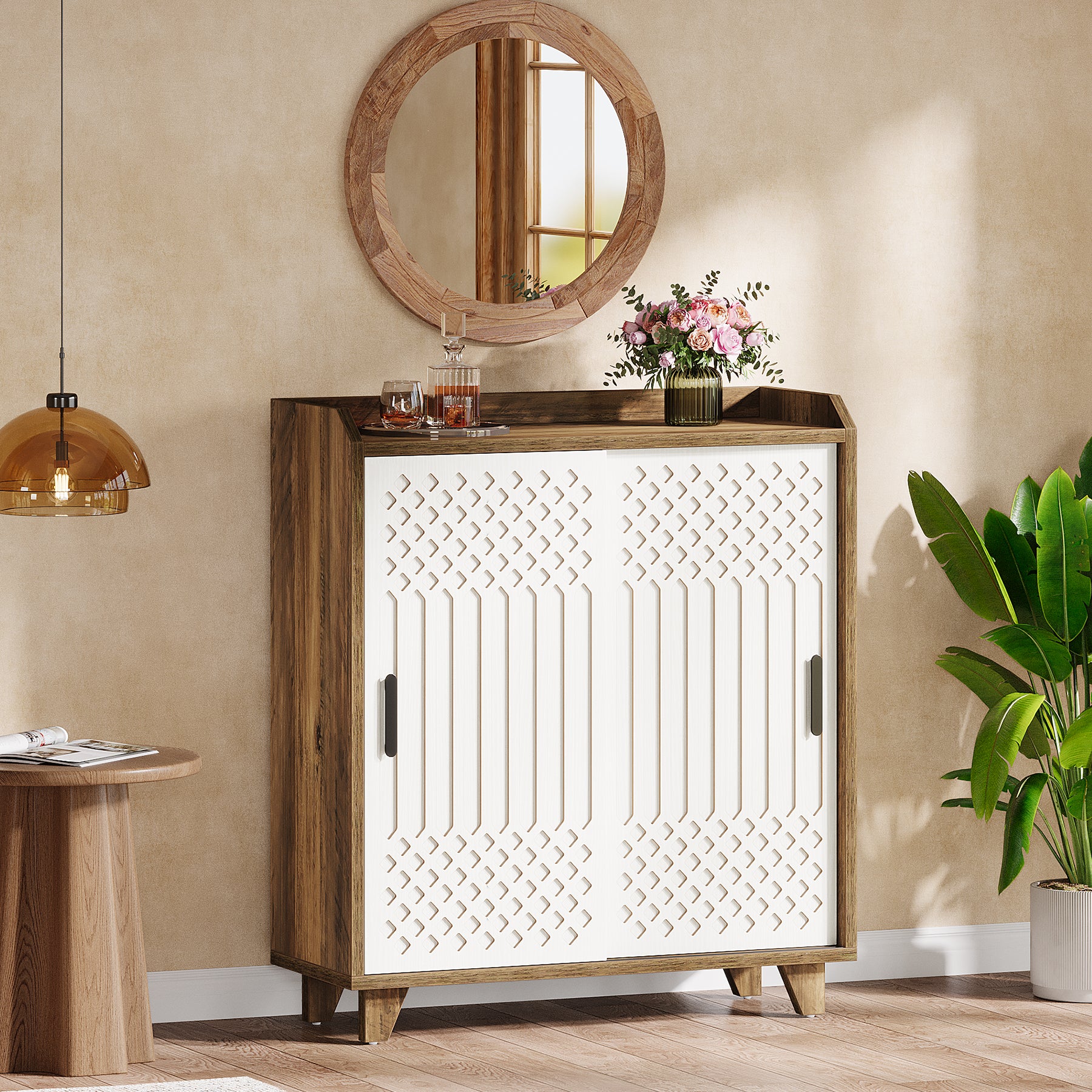 Farmhouse Sideboard Buffet Cabinet with Sliding Doors & Adjustable Shelves