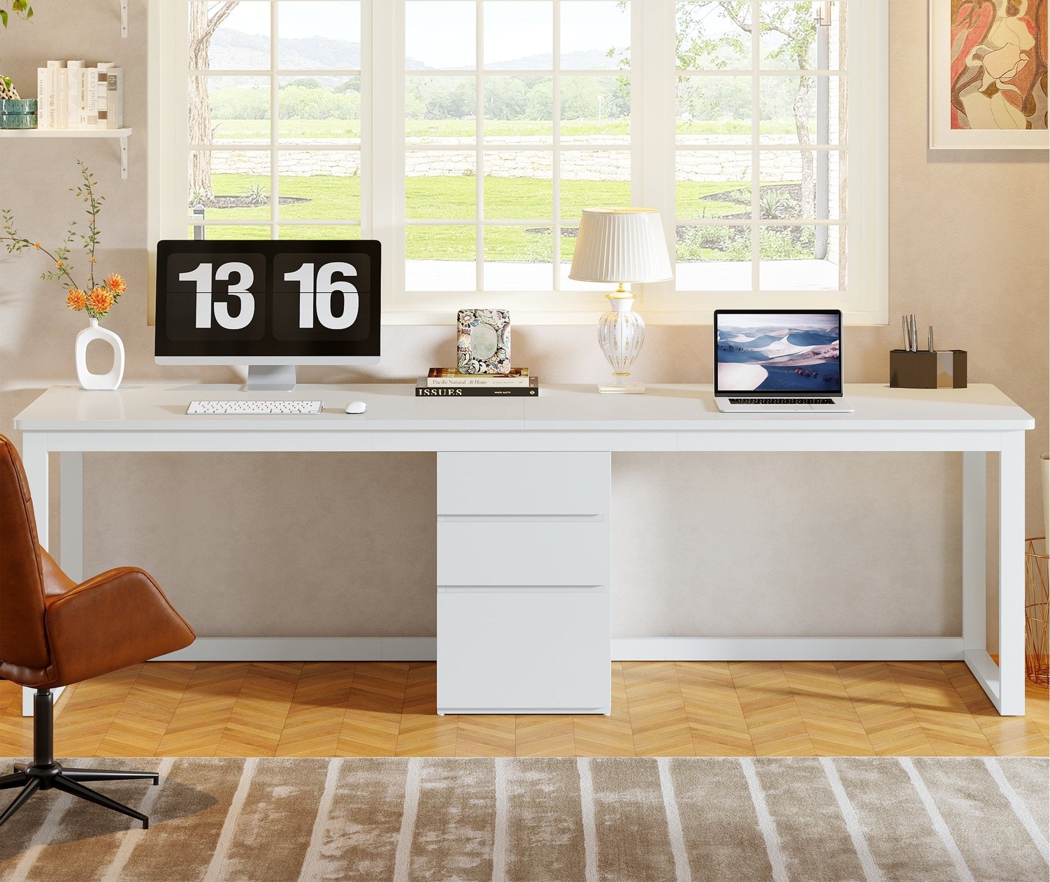 78.7" Two Person Desk, Modern Double Computer Office Desk with 3 Drawers