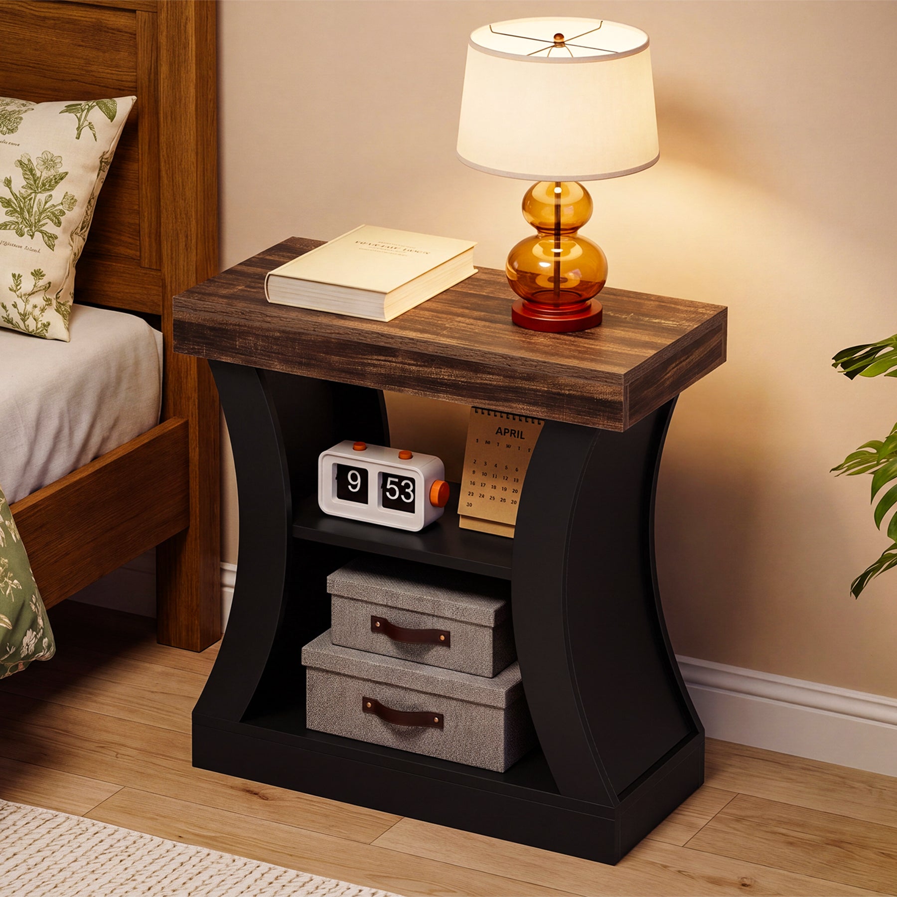 3-Tier End Table with Storage, 23.62" Modern Narrow Side Table for Living Room & Bedroom