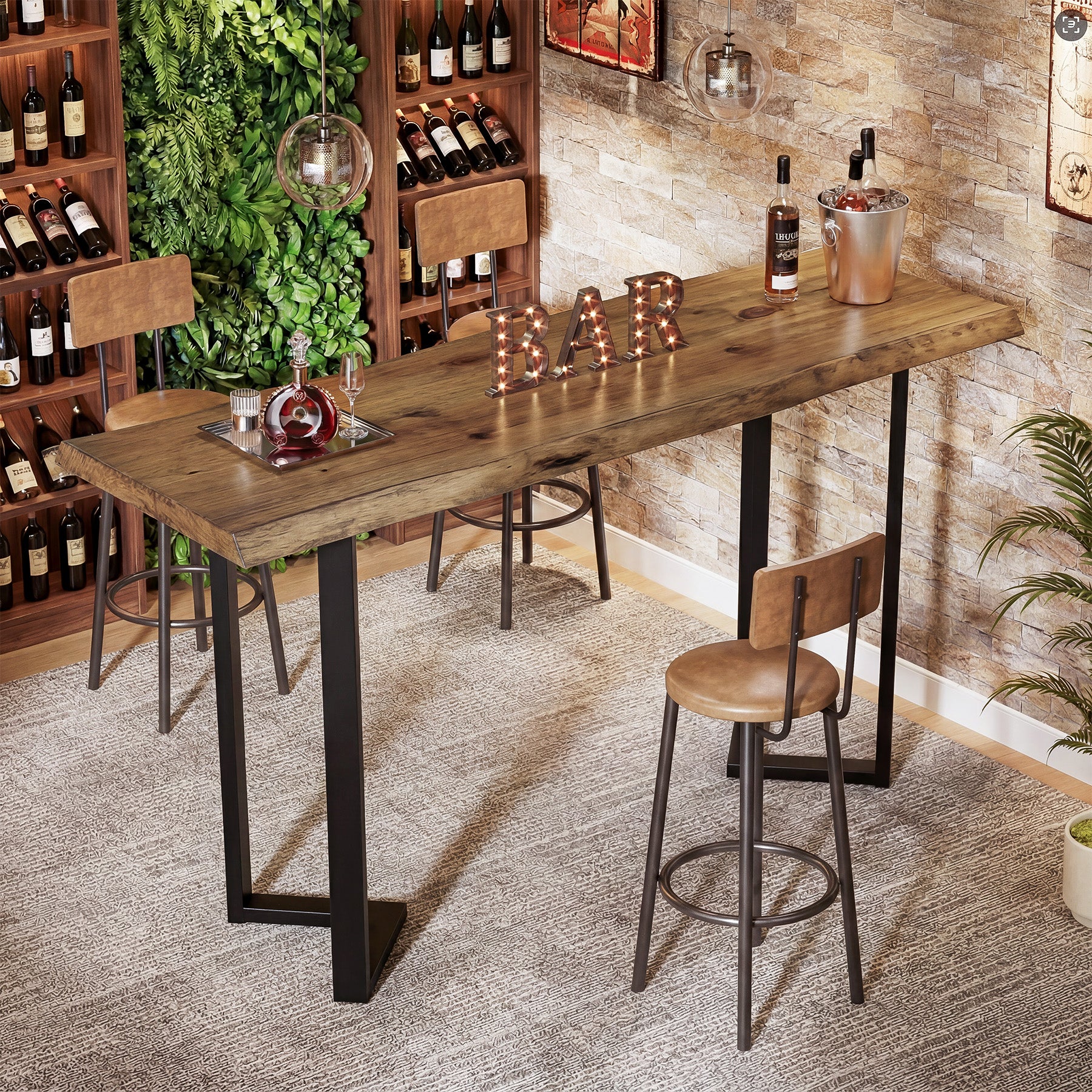63" Rectangle Bar Table, Solid Wood Counter Height Pub Table Bar Unit