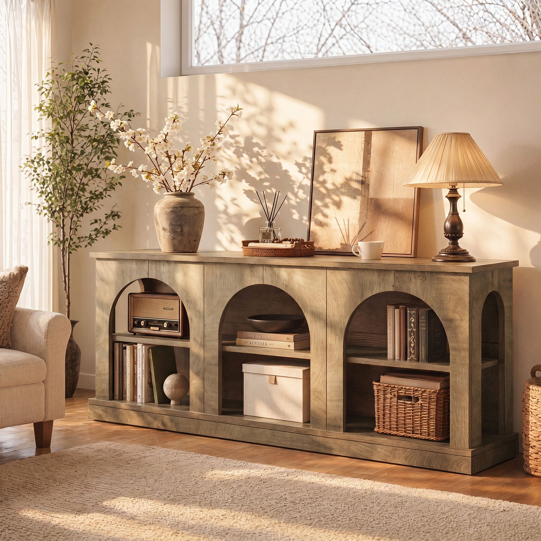 63" Arched Entryway Table, Low Profile Console Table for Hallway