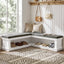 L-Shaped Storage Bench with Cushion, 63" Entryway Shoe Bench with Open Shelves