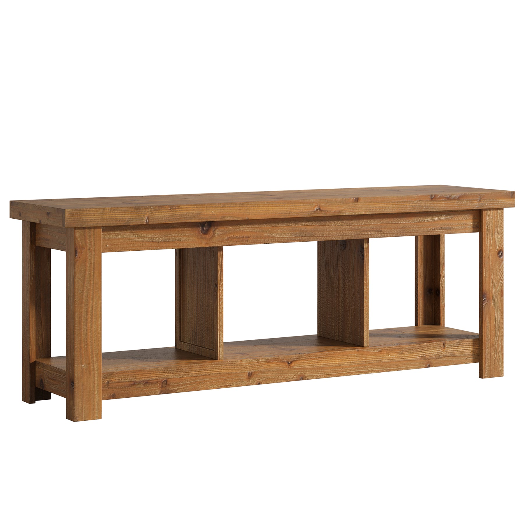 63" Solid Wood TV Stand With 3 Open Shelves for 55/60/65/75-Inch TVs