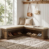 L-Shaped Storage Bench with Cushion, 63" Entryway Shoe Bench with Open Shelves 3