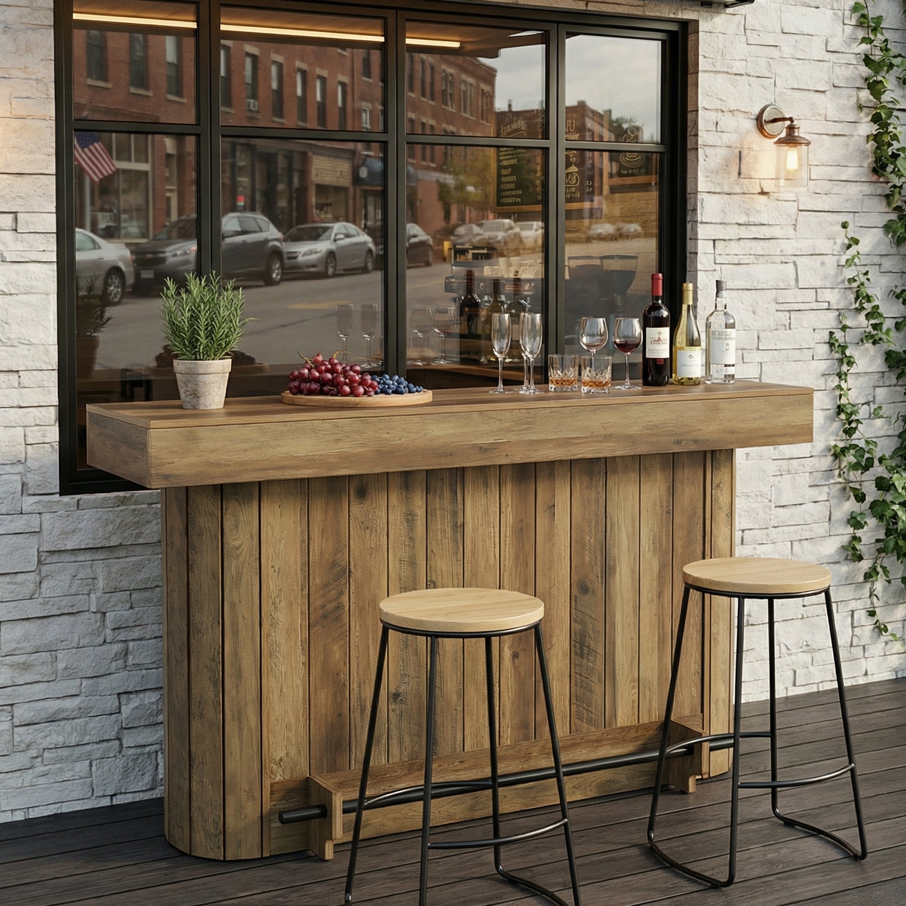 63" Industrial Bar Table with Storage Shelves & Footrest, Wooden Pub Table for Home Bar