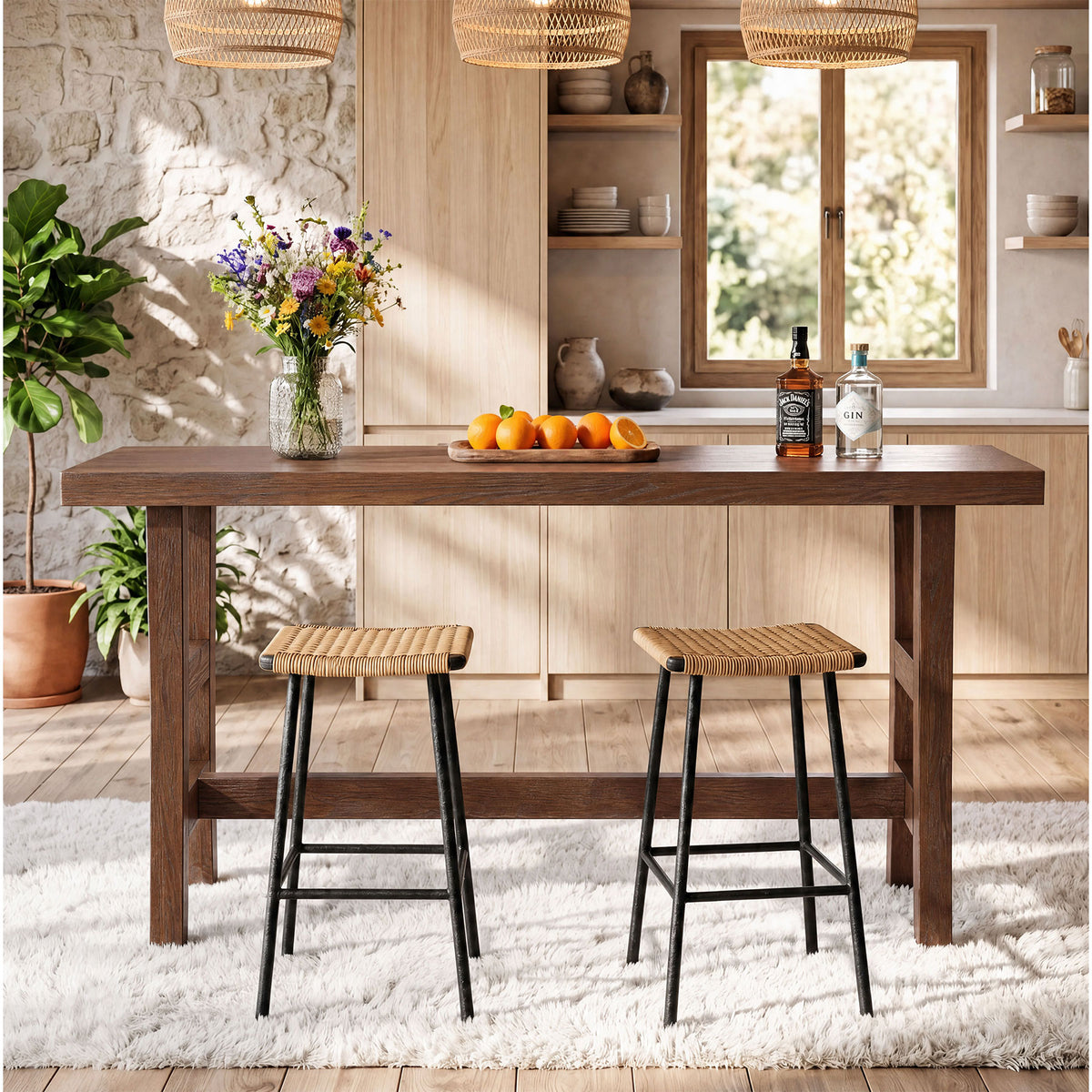 Tribesigns 63-Inch Bar Table, Solid Wood Counter Height Pub Table for Kitchen Dining Bistro (Without Chair)
