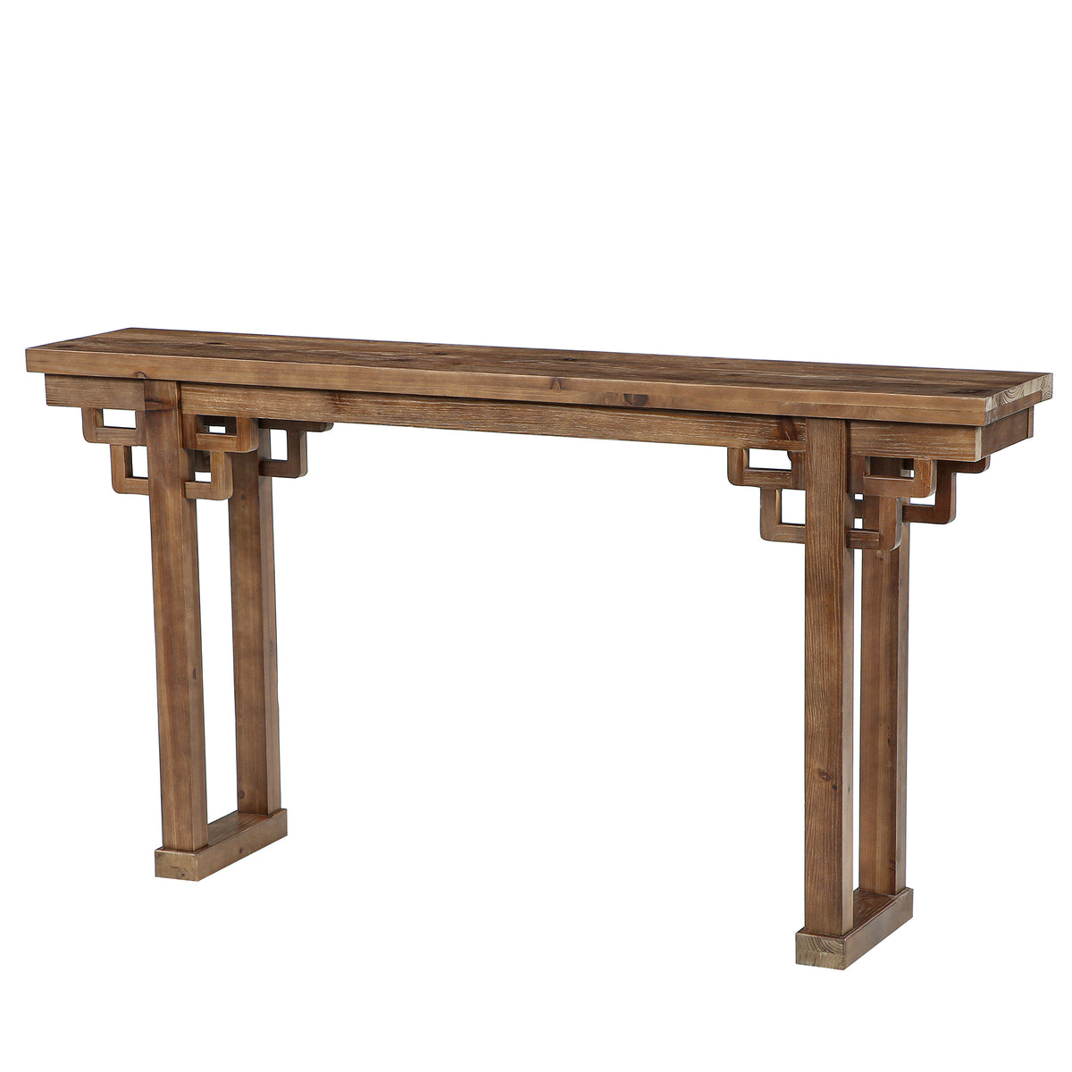 63" Farmhouse Console Table, Solid Wood Entryway Table, Thick Legs & Carved Detail