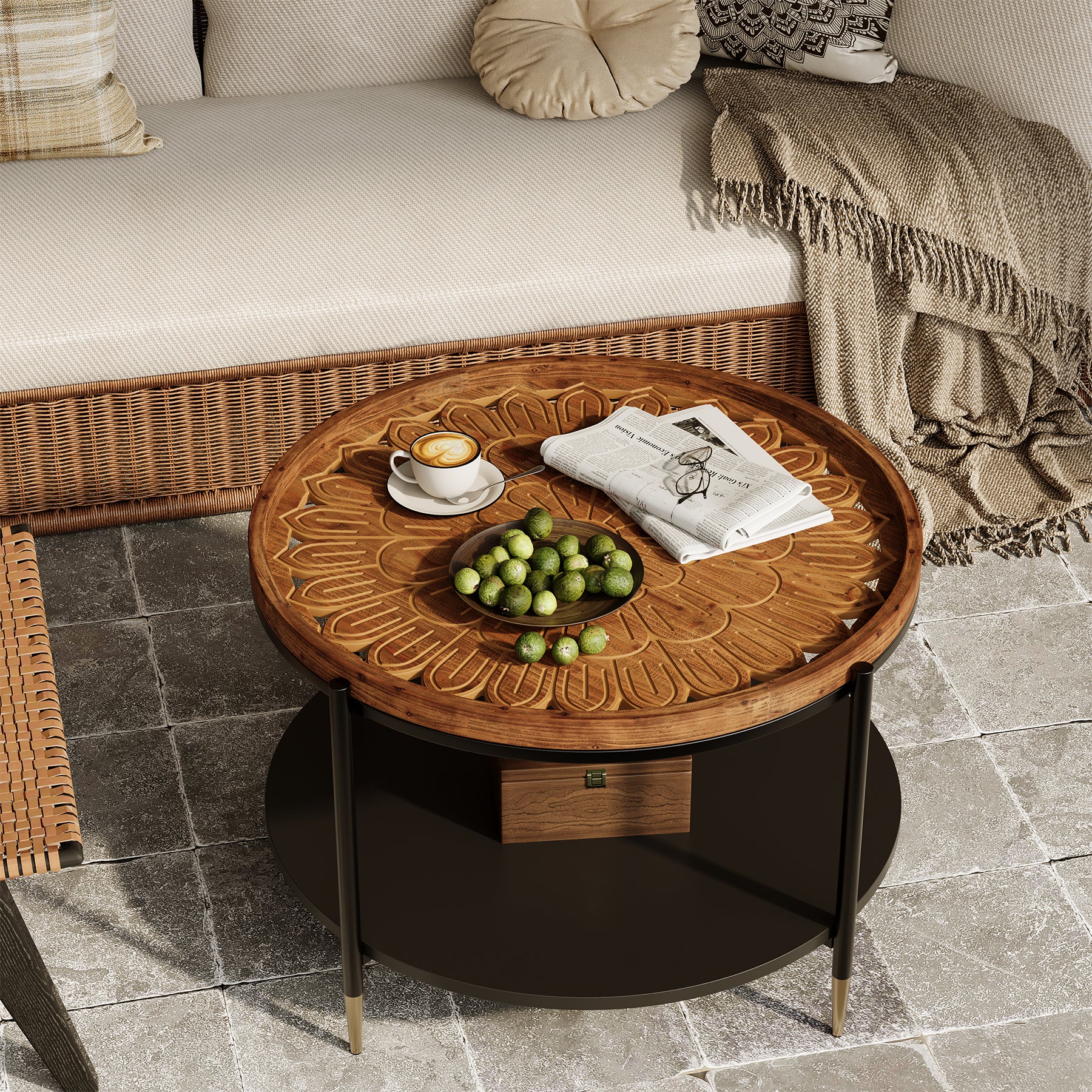 Solid Wood Tray Coffee Table with Storage-Tribesigns