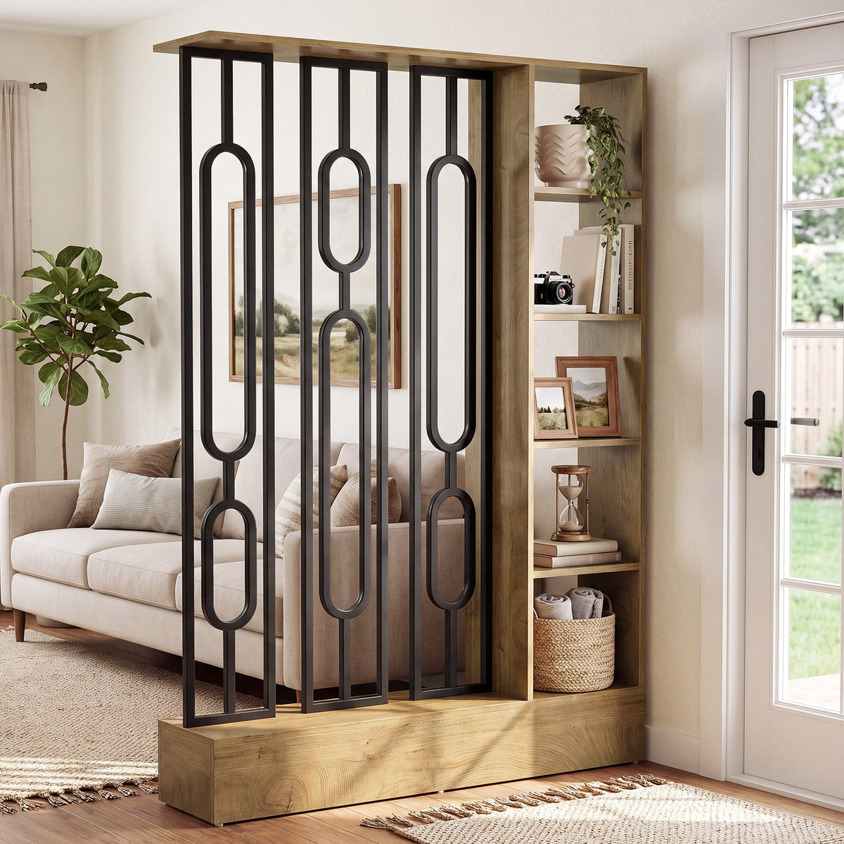 71" Room Divider with Open Storage Shelves, Freestanding Wall Partition Separation