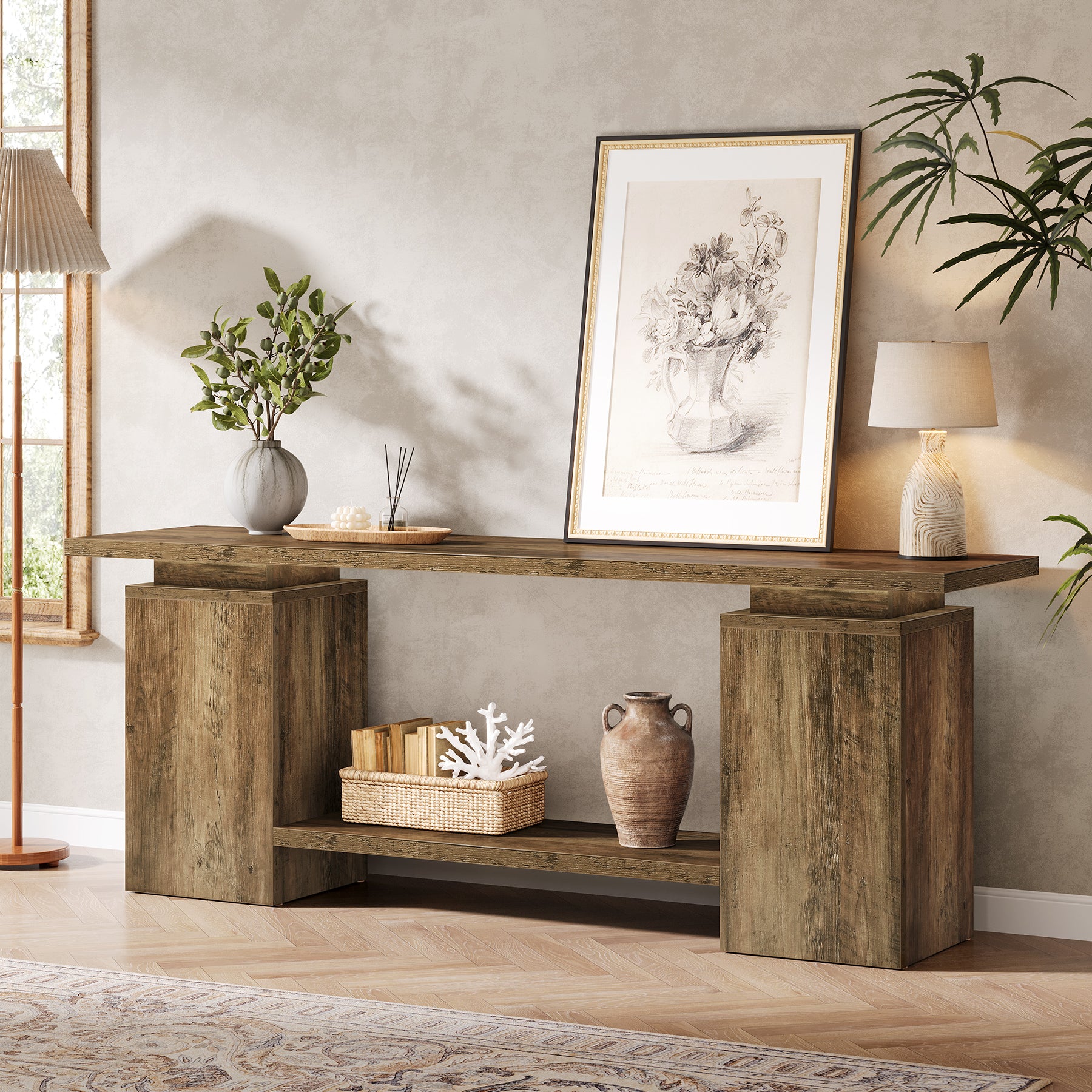 63" Farmhouse TV Stand for up to 65" TVs, Rustic Wood Media Console with Open Shelf, Heavy-Duty Entertainment Center