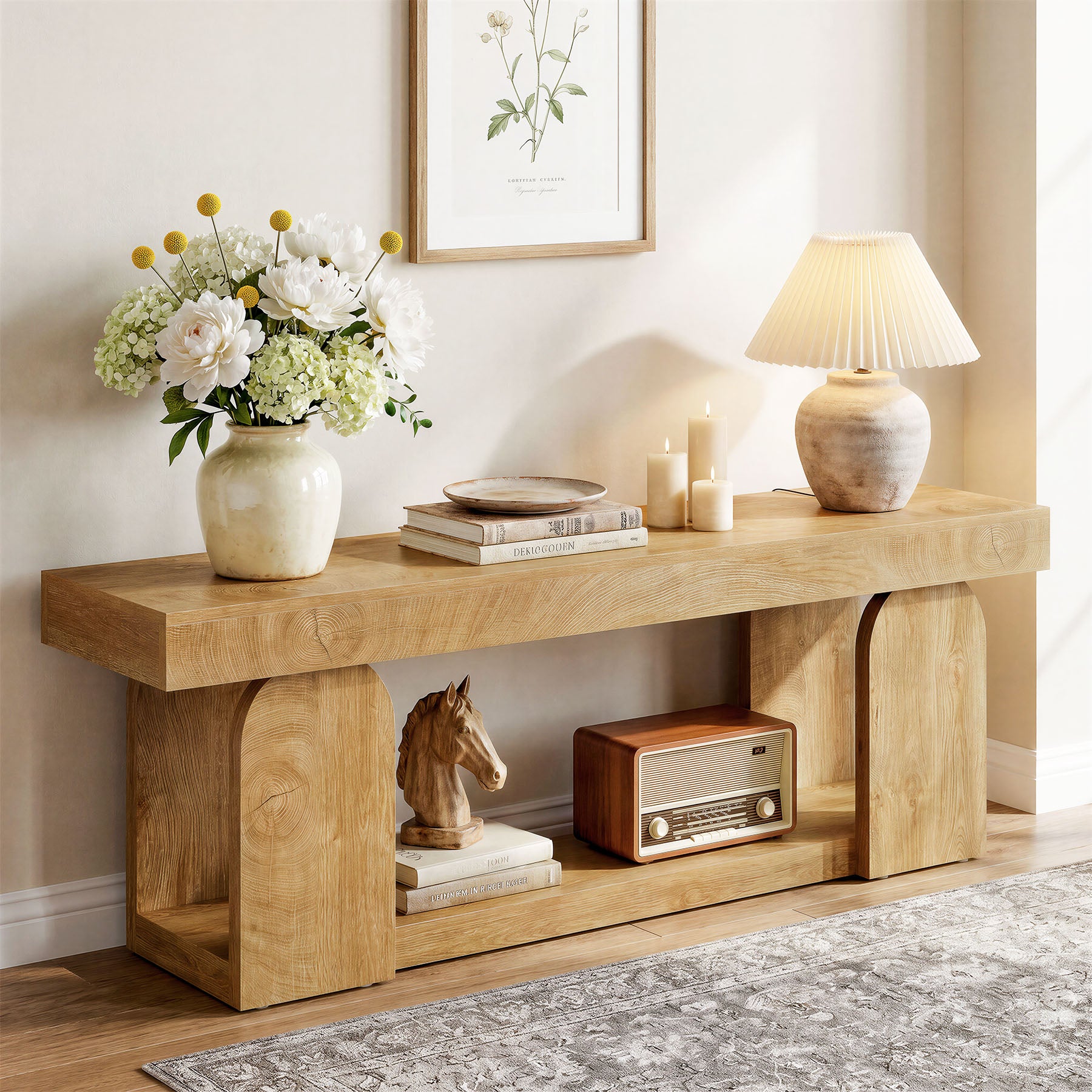 63" Farmhouse Console Table with 2-Tier Storage, Wooden Entryway Sofa Table for Hallway & Living Room