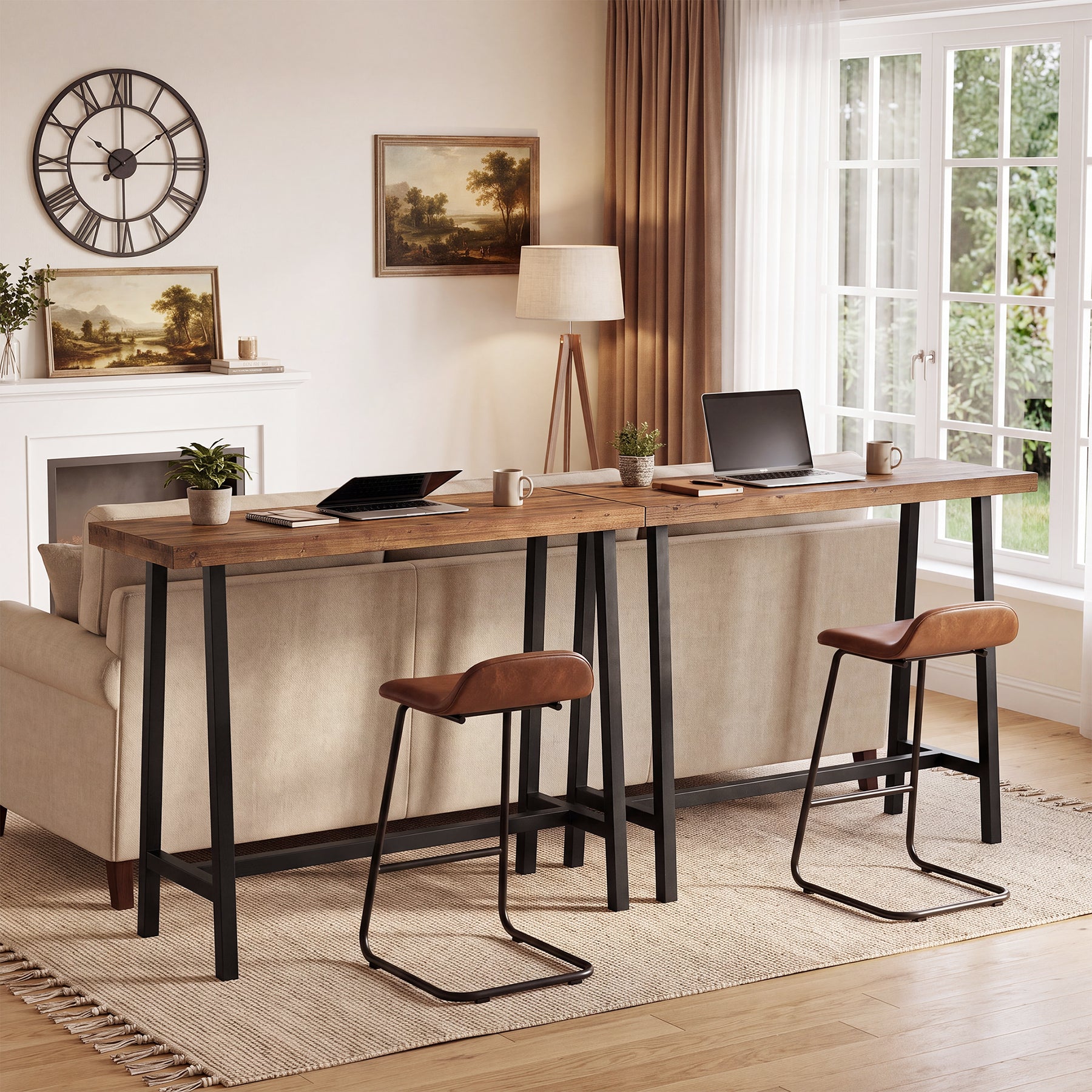 86" Extra Long Industrial Bar Table, Counter Height Solid Wood Pub Table, Narrow High Top