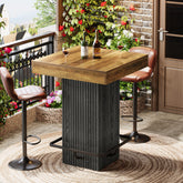 31.5" Bar Table, Square Dining Table Counter Height Table with Metal Footrest 3