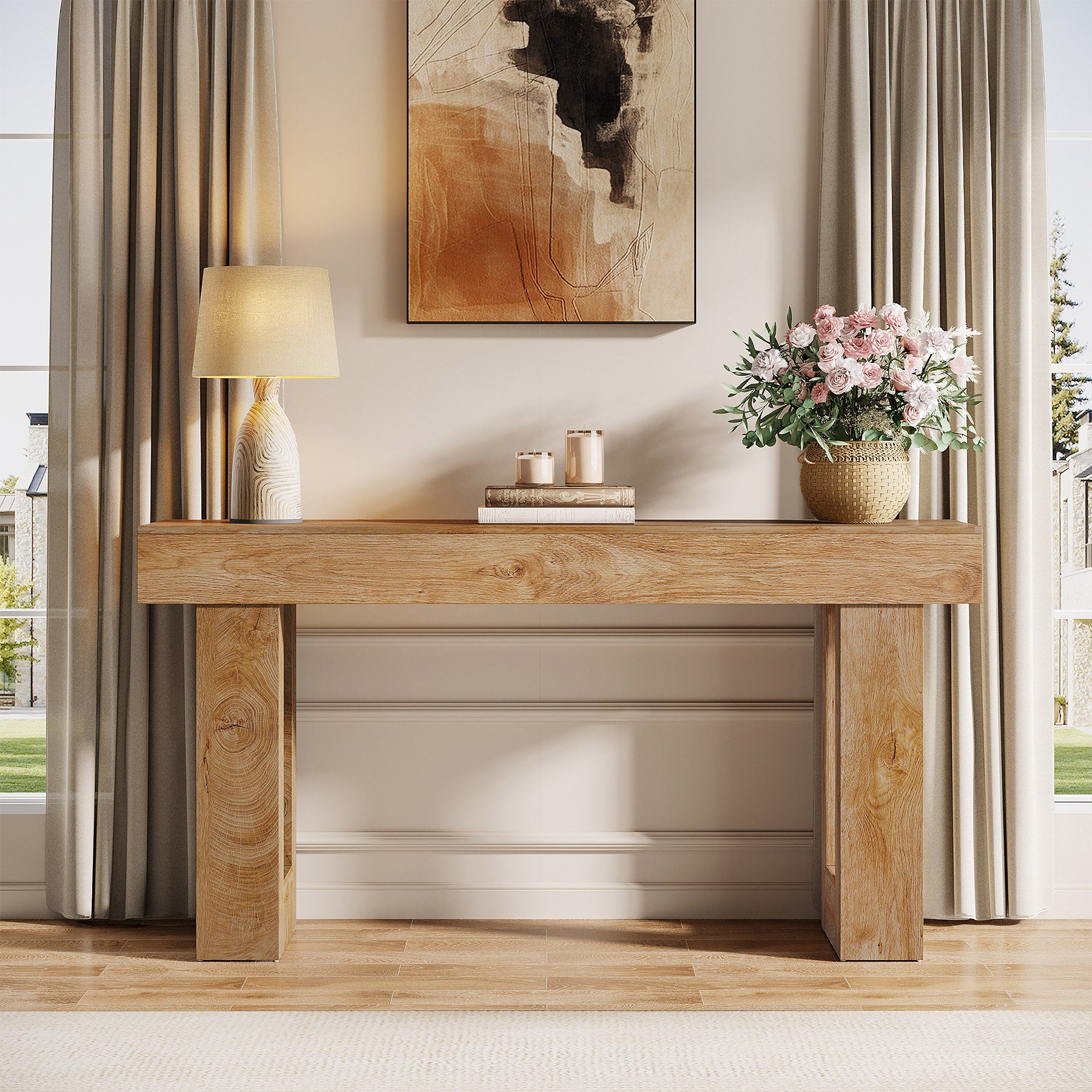 Wooden Sofa Table, 63-Inch Console Table For Entryway