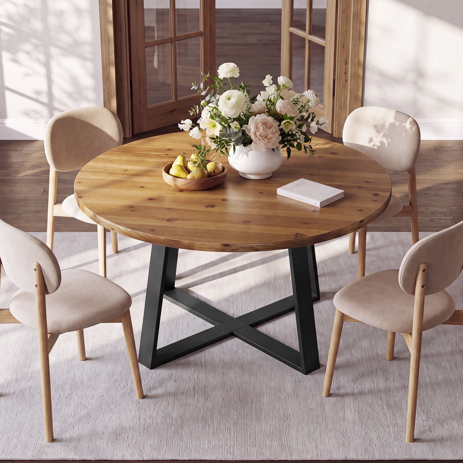 47" Solid Wood Dining Table, Farmhouse Round Kitchen Table for 4-6 People