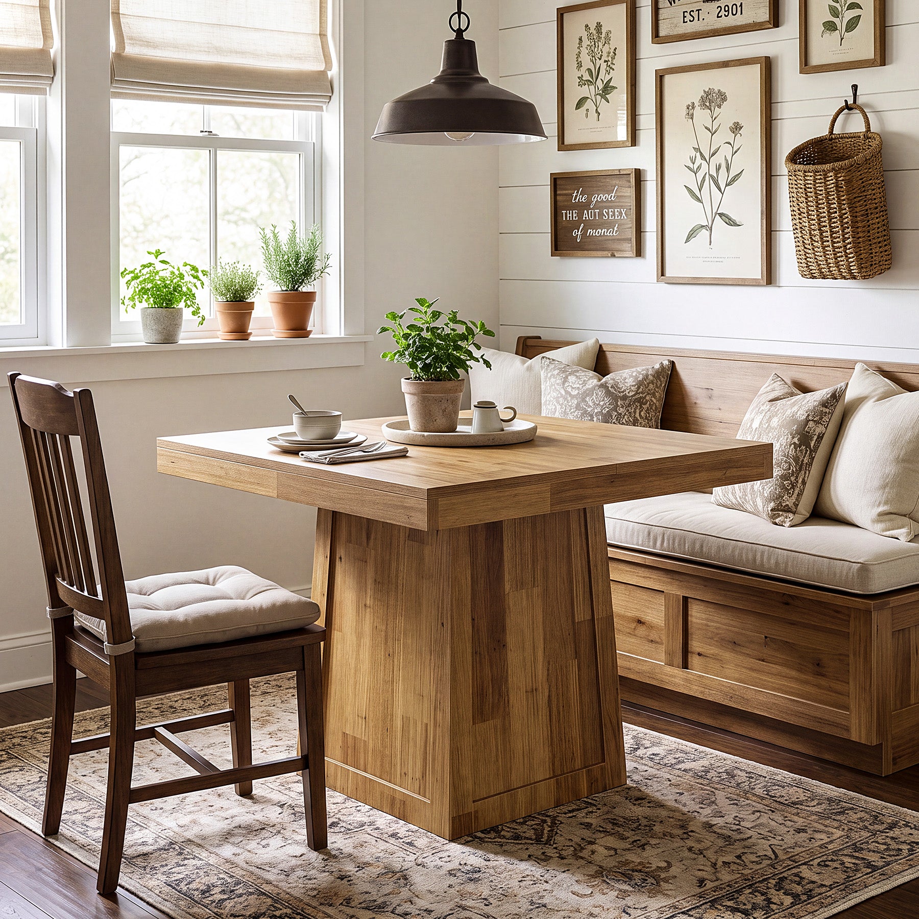 31.5" Square Dining Table, Farmhouse Dinner Table with Trapezoidal Base for 2-4
