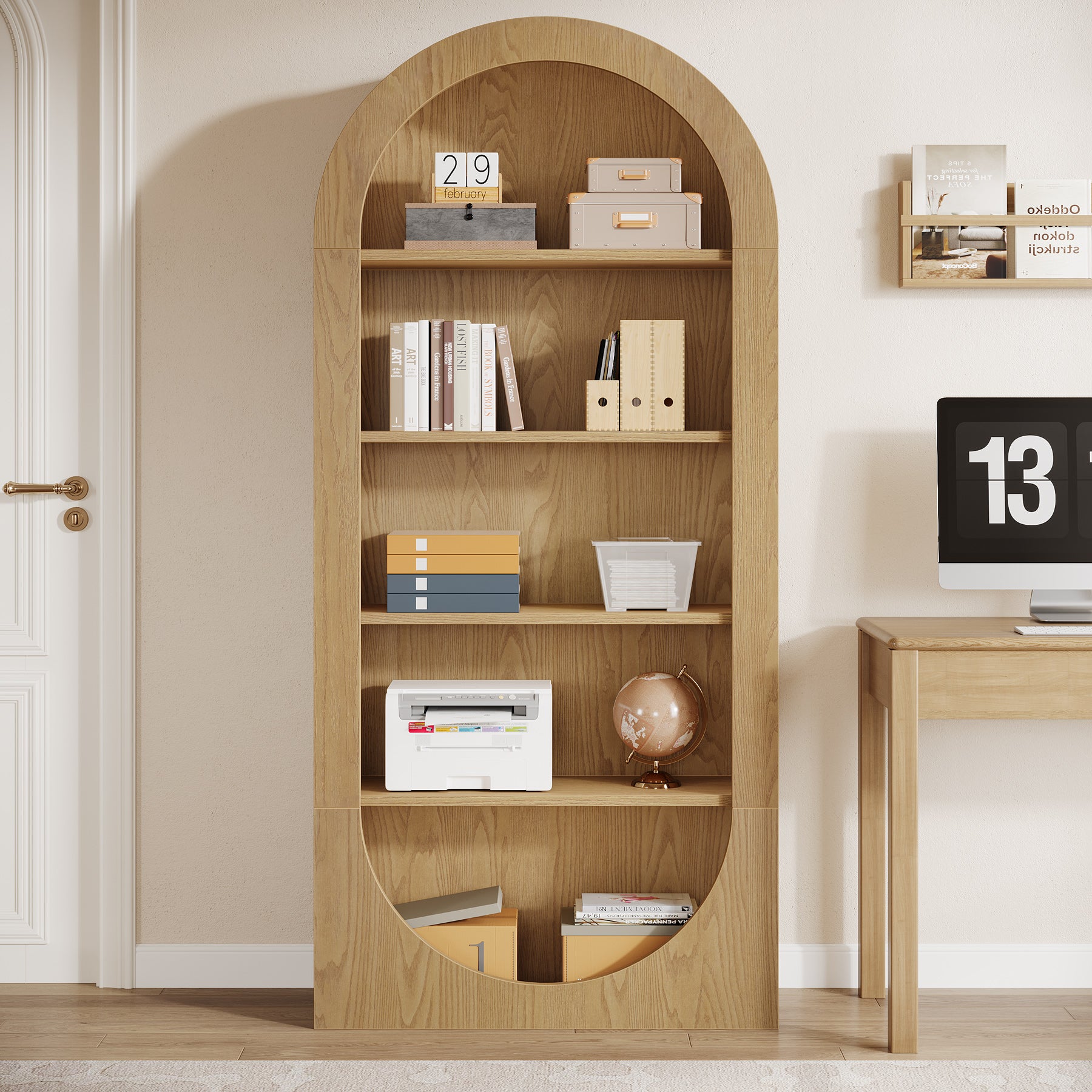 70.9" Bookshelf, 5-Tier Arched Bookcase with Open Display Shelves