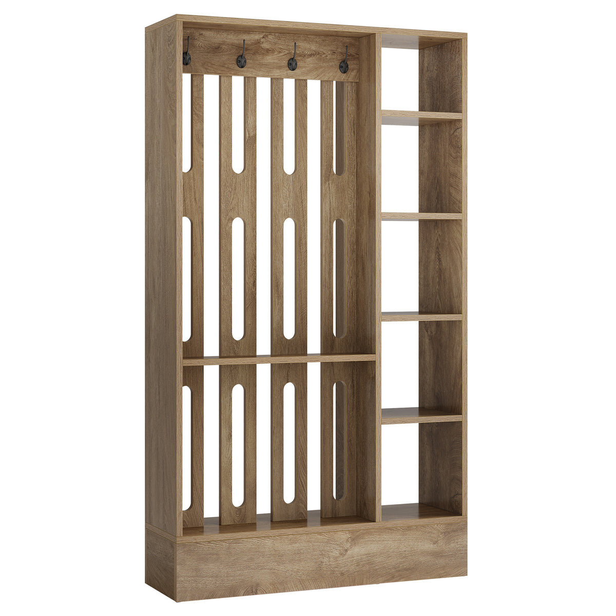 71" Room Divider with Shelves, 5-Cube & 4 Hooks, Freestanding Modern Wall Partition