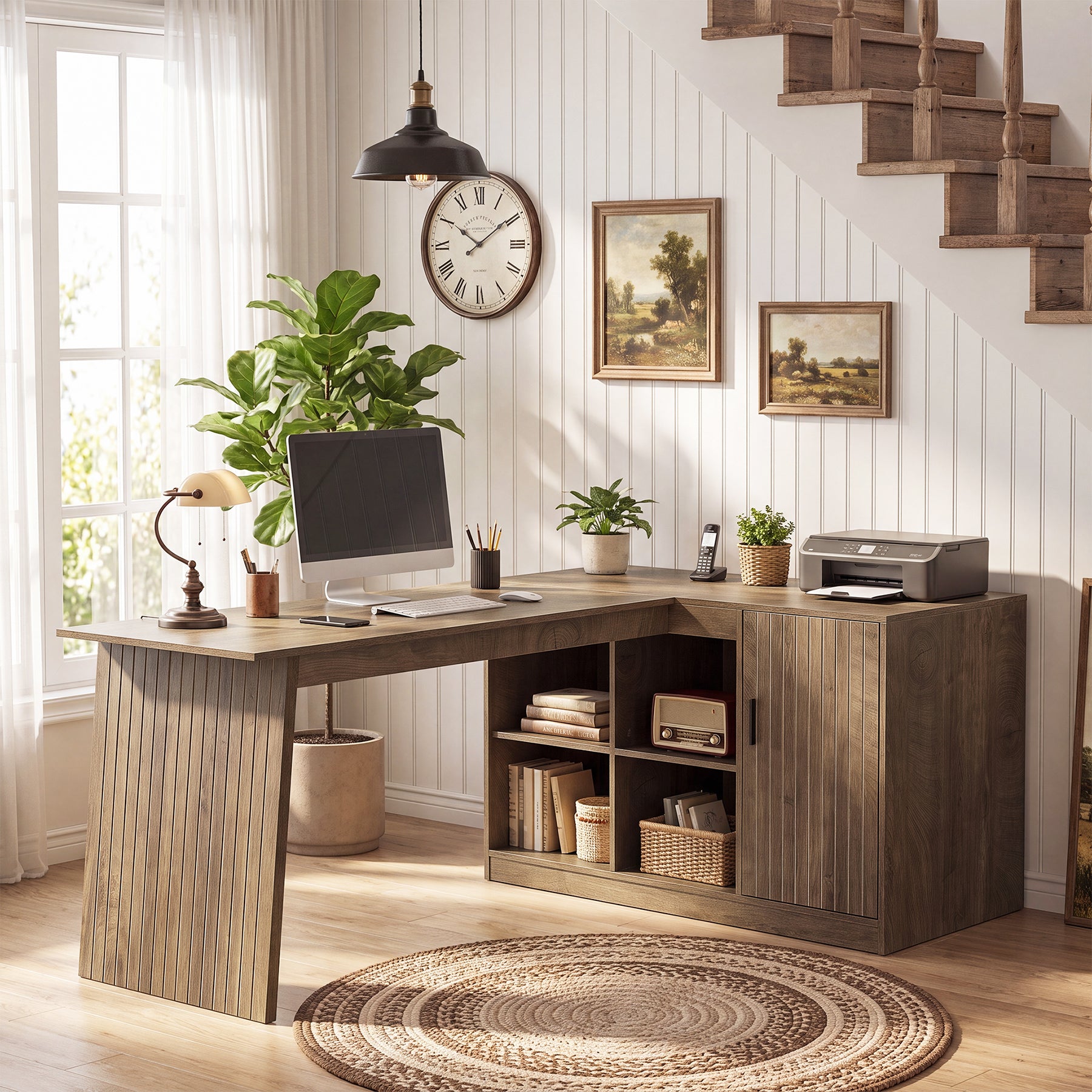 L-Shaped Desk, 66" Computer Desk with Shelves and Storage Cabinet for Home Office