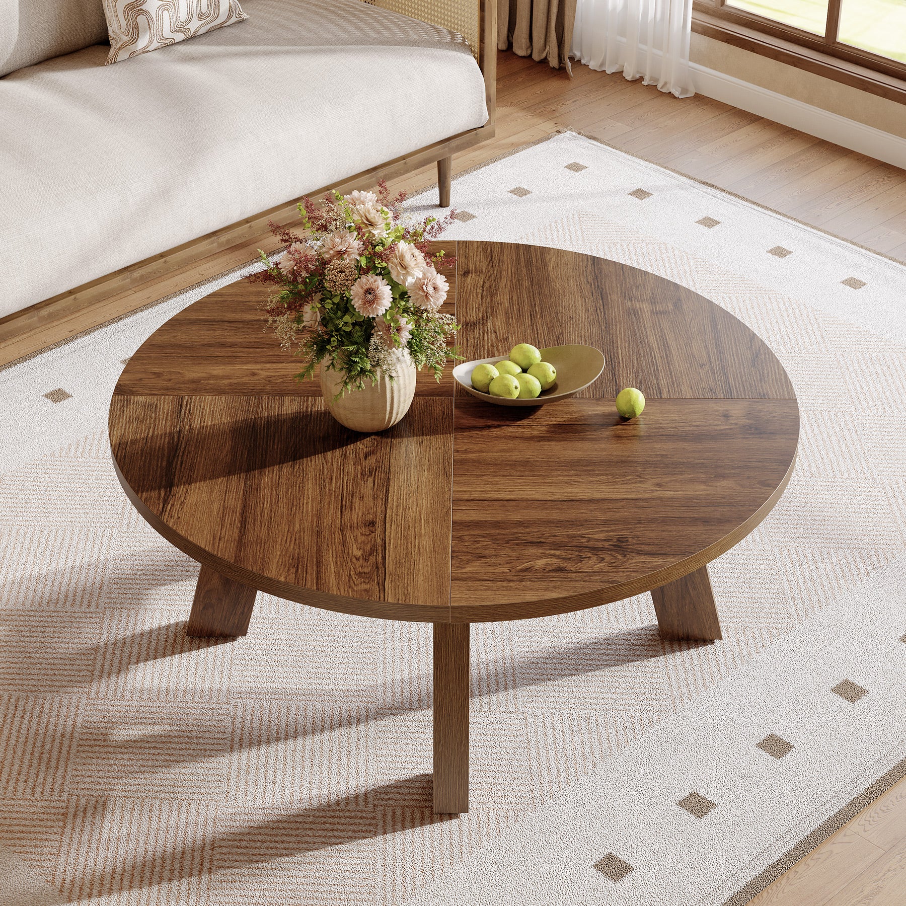 Round Coffee Table, 39" Circle Center Table with Reinforced Cross Brace
