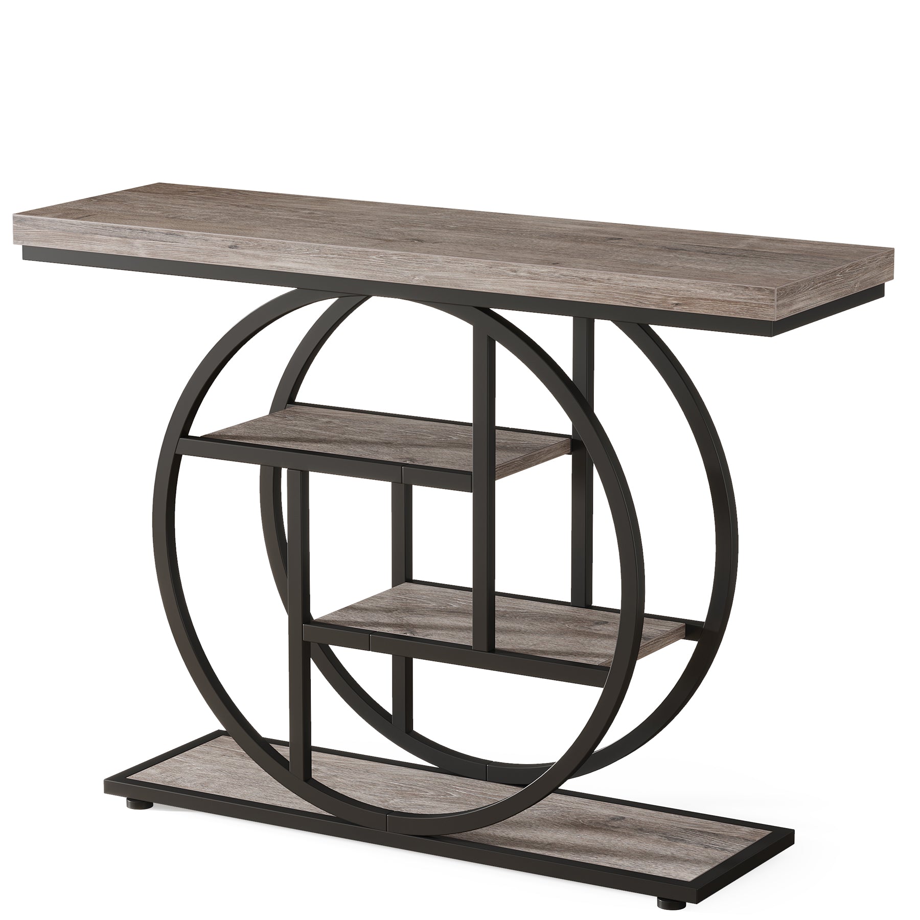 41.3" Console Table, Industrial 4-Tier Sofa Table Entryway Table with Circle Base