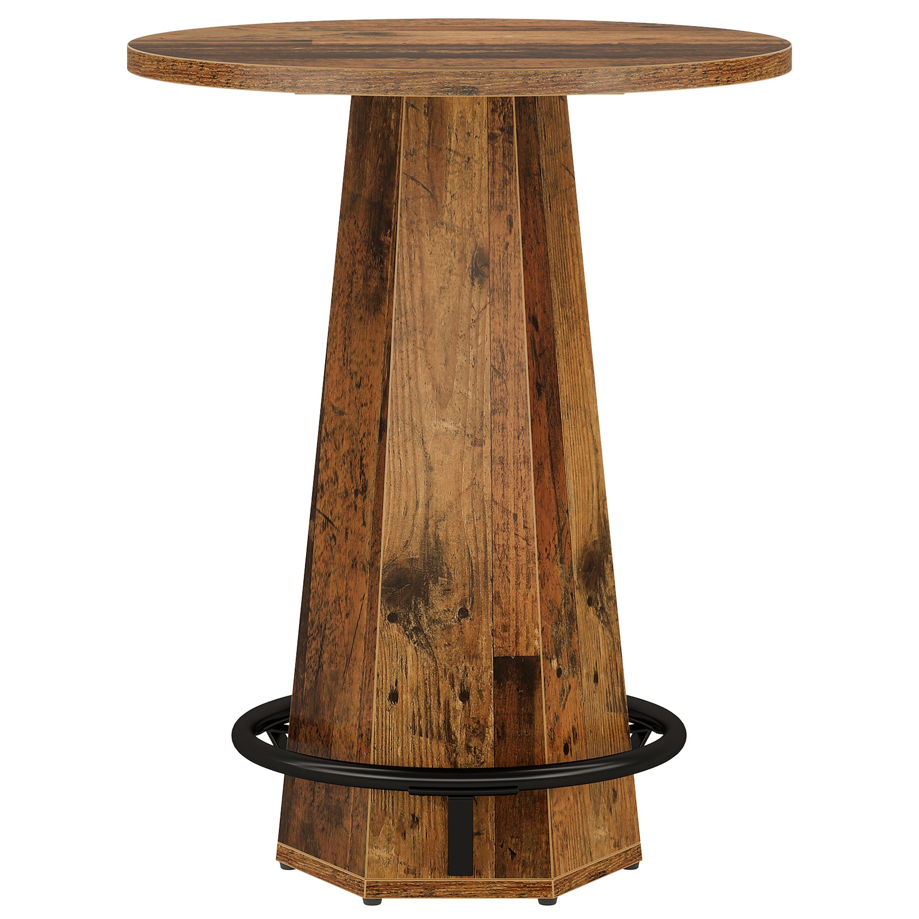 Round Bar Table, 39.4" H Bistro Pub Cocktail Table with Metal Footrest