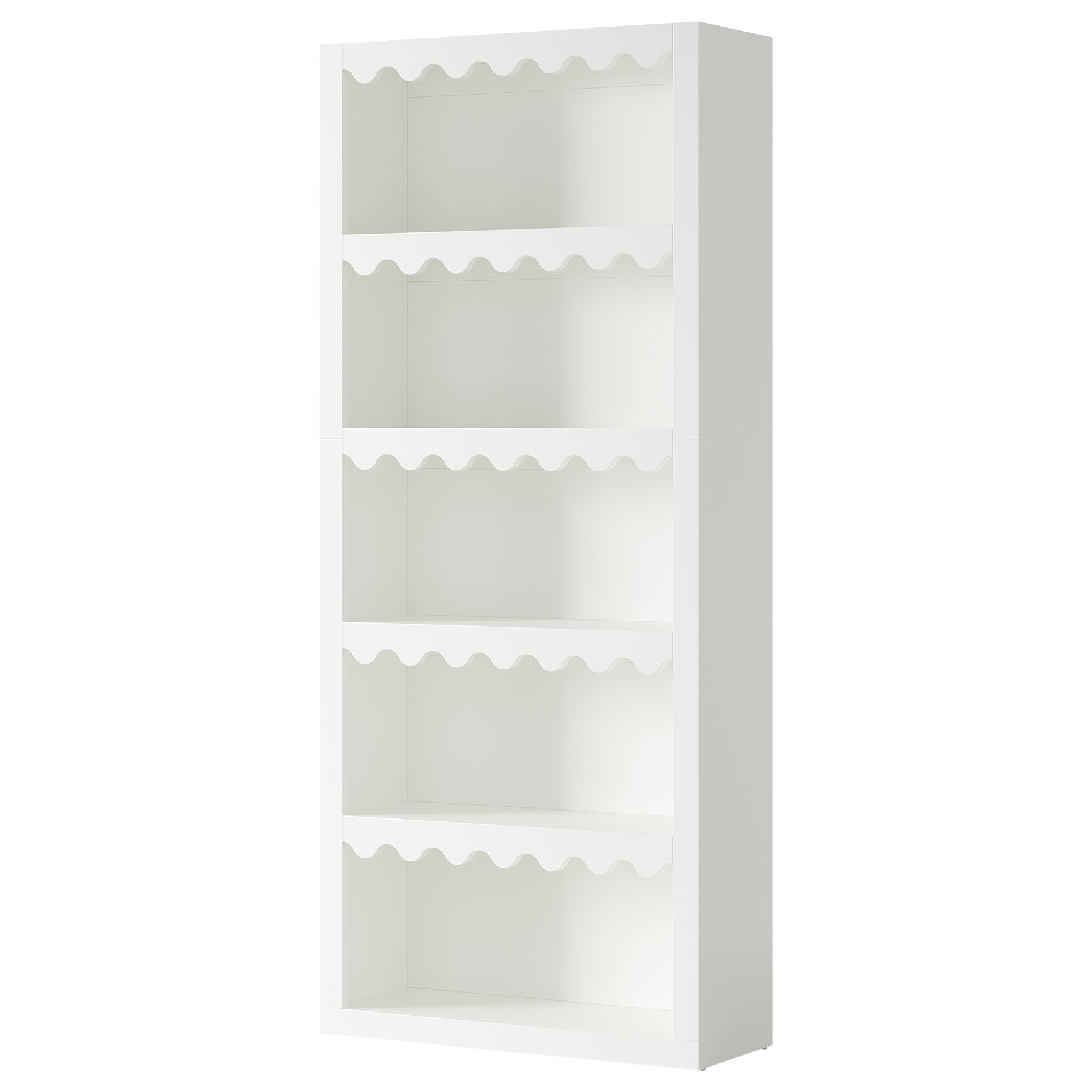 70" Bookcase, Modern 5-Tier Bookshelf Storage Organizer with Scalloped Edges