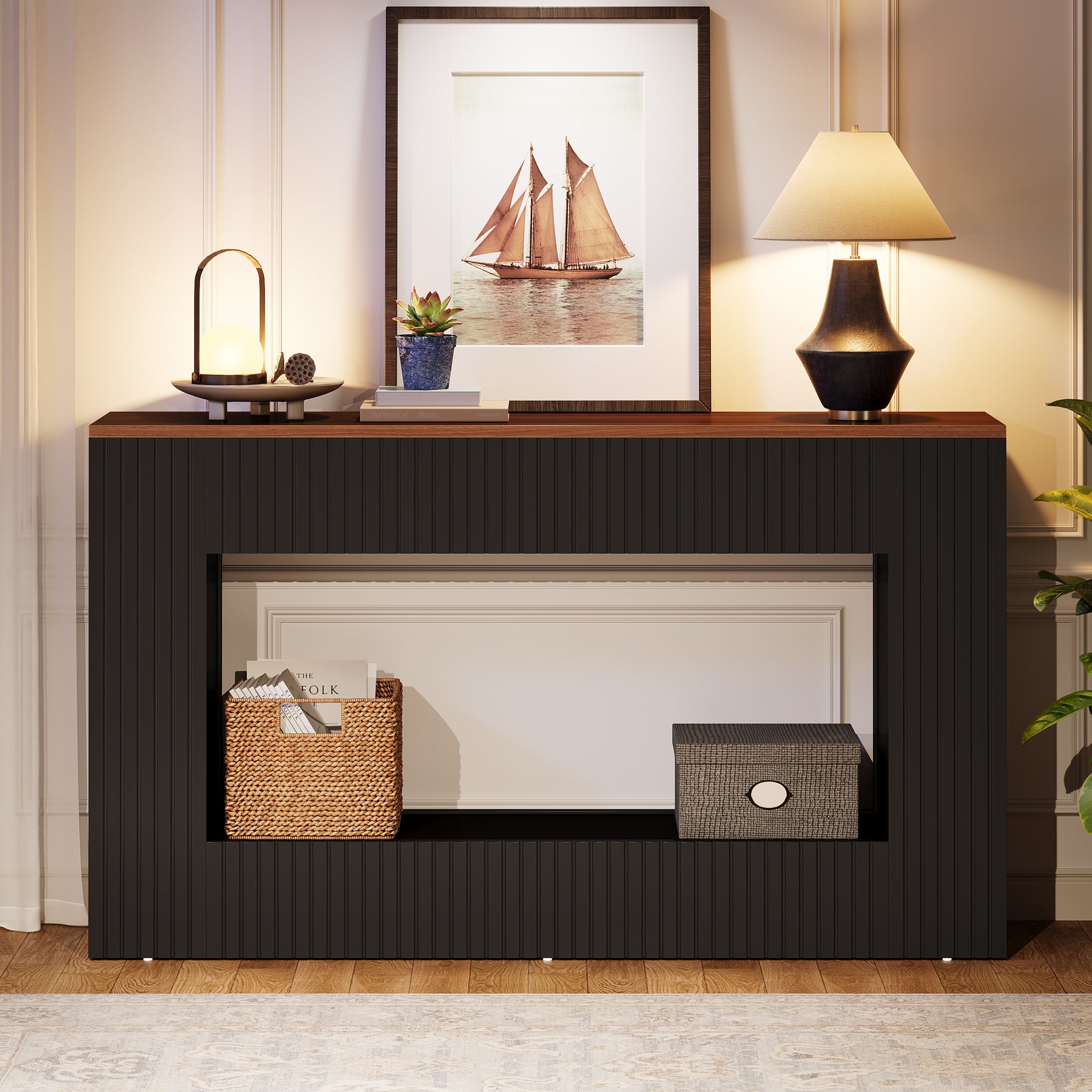 55" Console Table, Wood Entryway Table Sofa Table with Storage