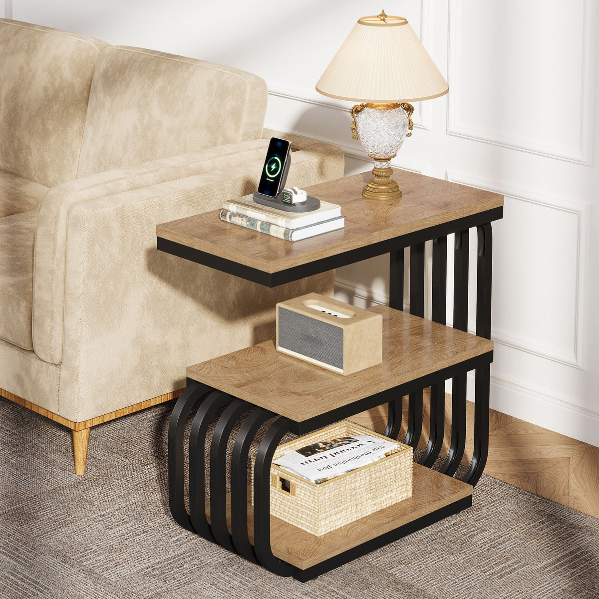 3 Tier End Table, Vintage Side or Bedside Stand for Living Room