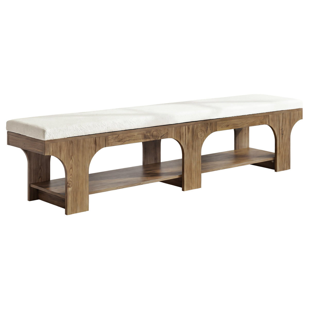 70.9" Entryway Shoe Bench with Storage Shelf & Teddy Sherpa Upholstered Seat for 2-3
