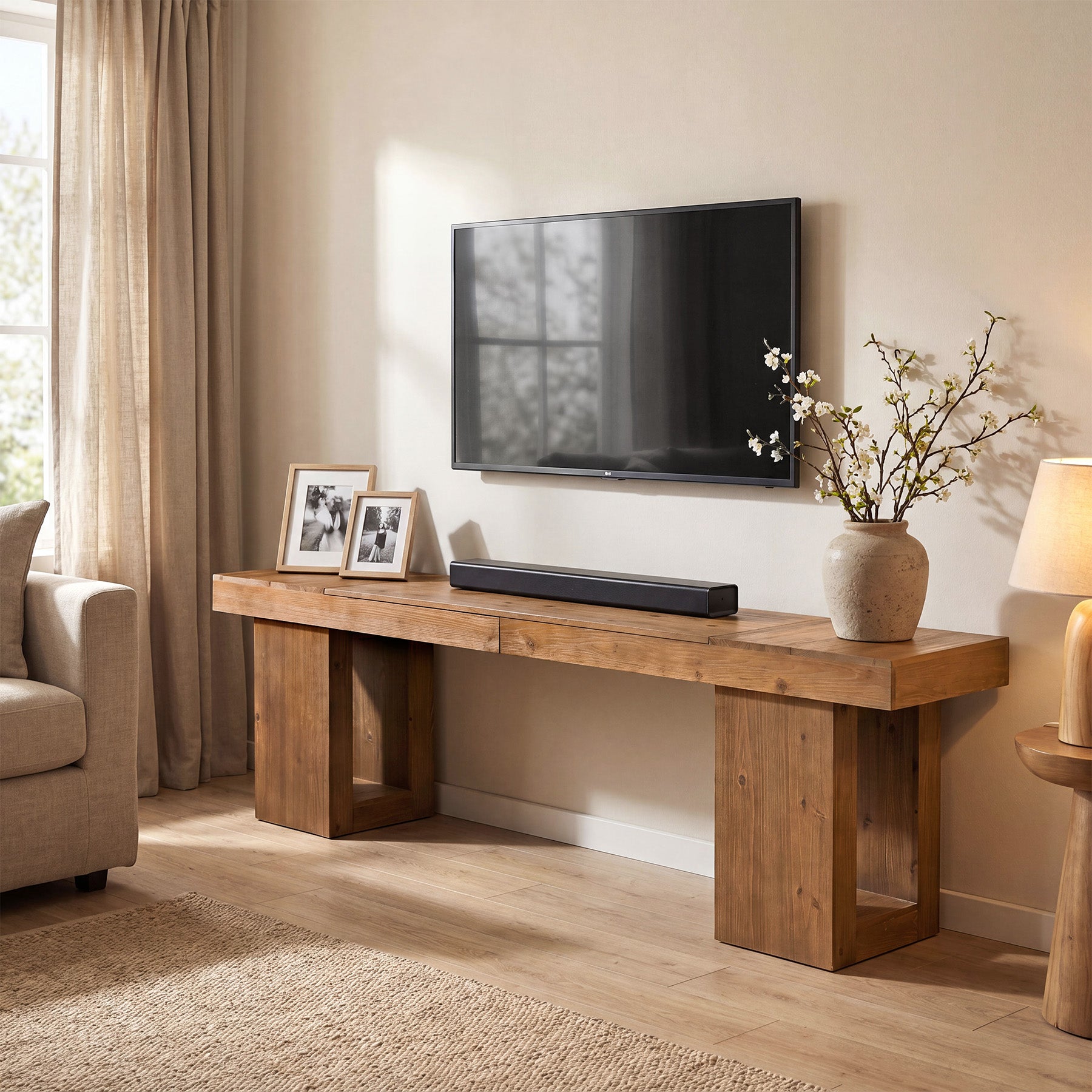 82" Extra Long TV Stand, Solid Wood Media TV Console for up to 80-Inch TVs