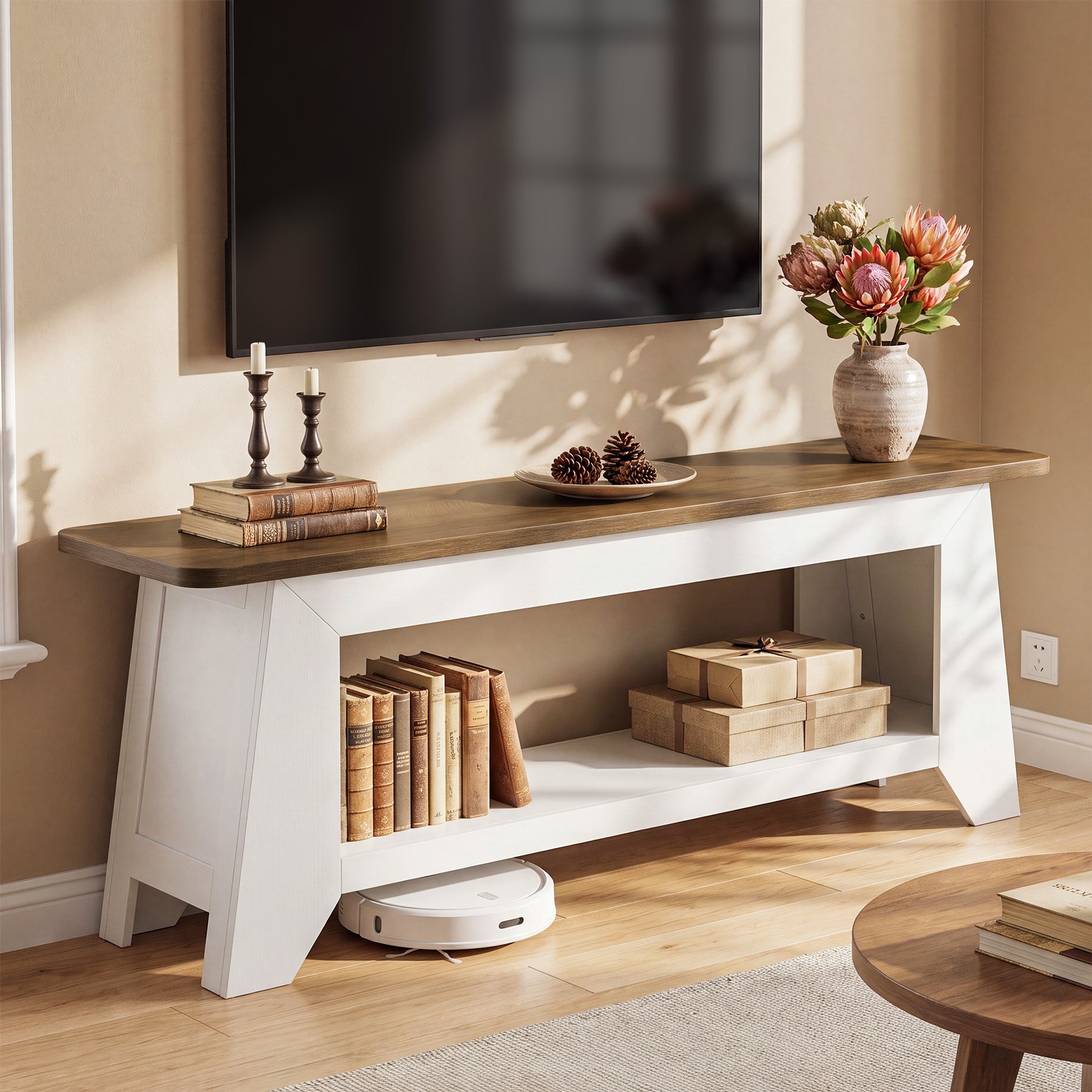 63" Farmhouse TV Stand, Entertainment Center with Storage for Up to 70" TVs
