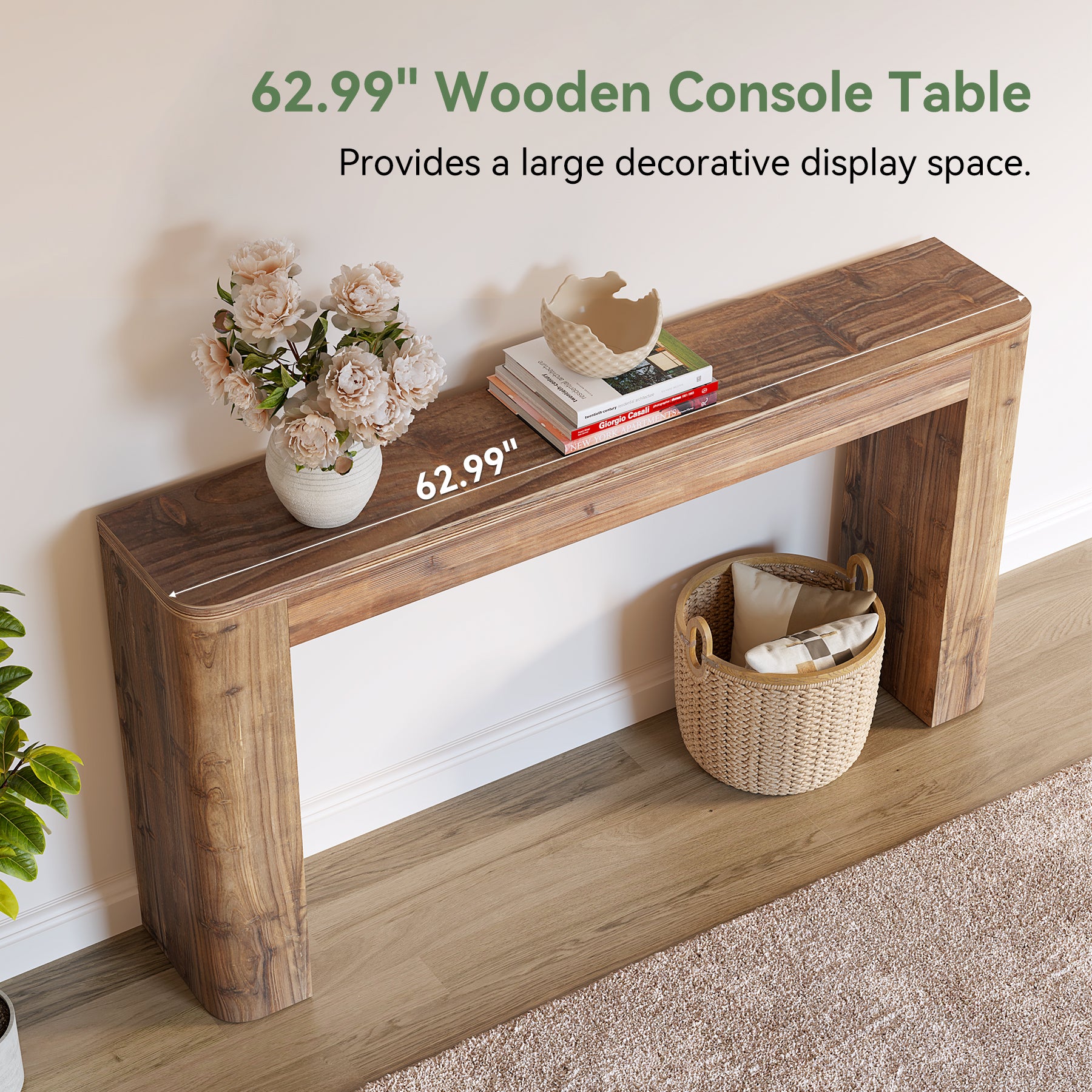 Solid Wood Console Table, 63" Entryway Sofa Table Behind Couch