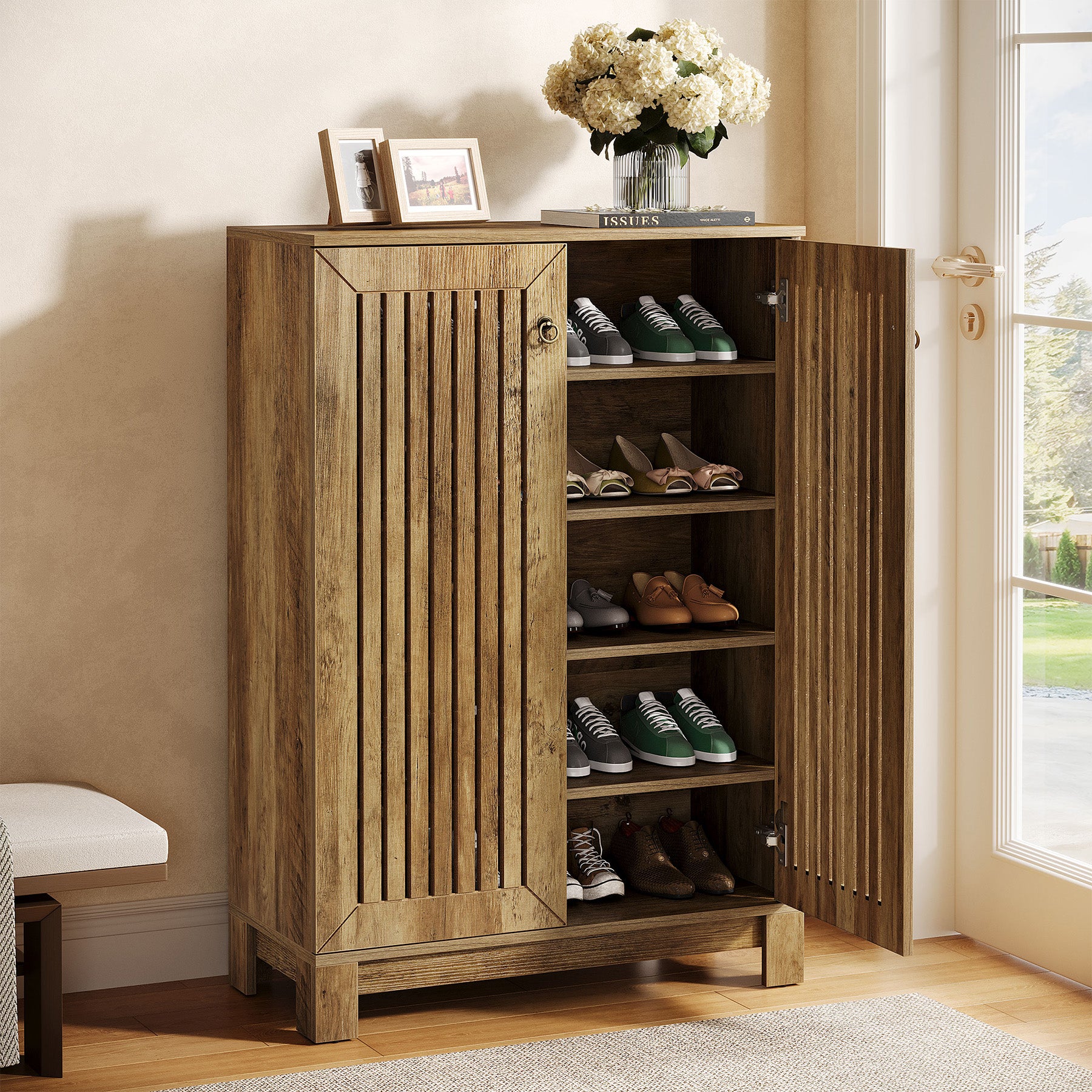 5-Tier Shoe Cabinet with Doors, Entryway Shoe Rack Organizer for Living Room, Hallway
