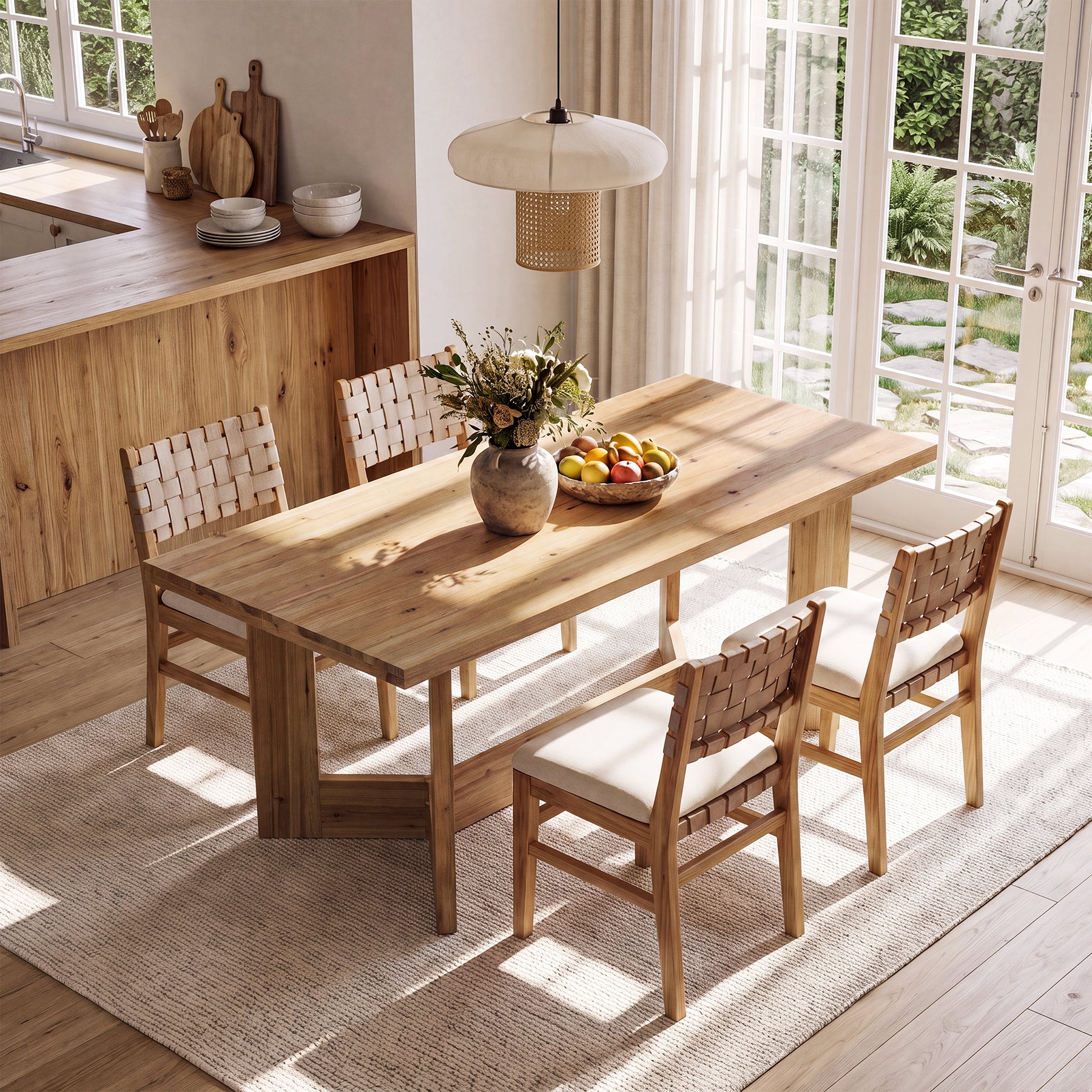 63"  Solid Wood Dining Table for 6 People, Rectangle Kitchen Dinner Table for Dining Room