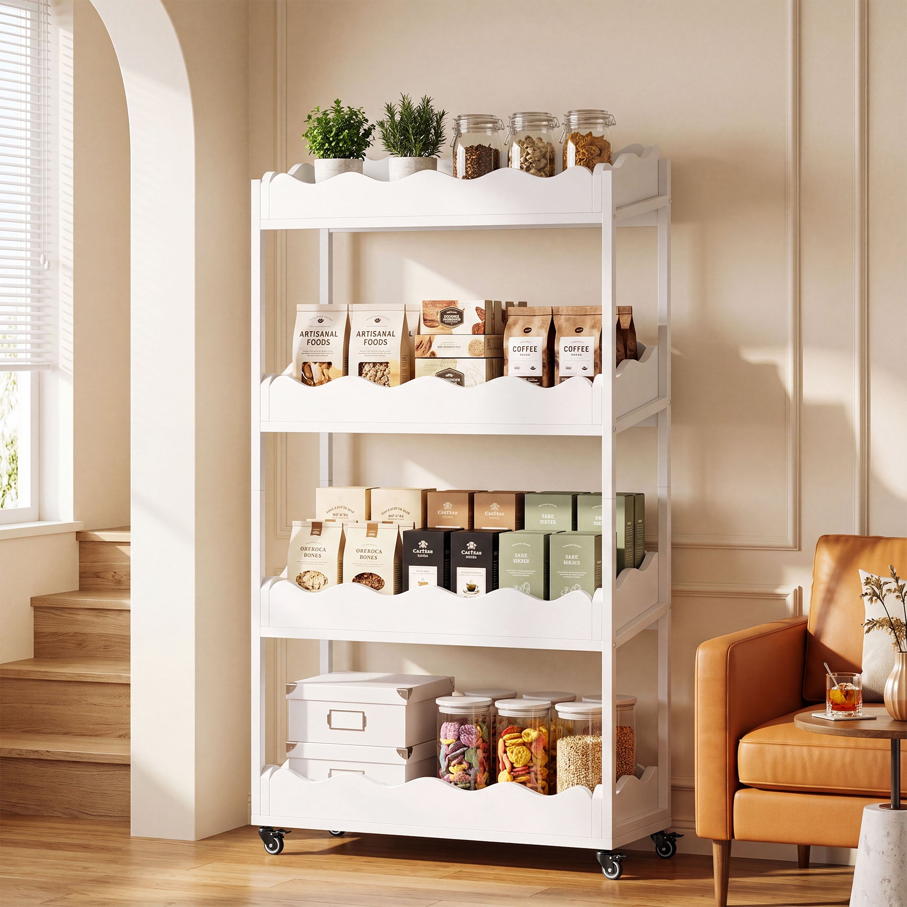 4-Tier Kitchen Cart, 55.12" Fruit and Vegetable Storage Rack with Wheels
