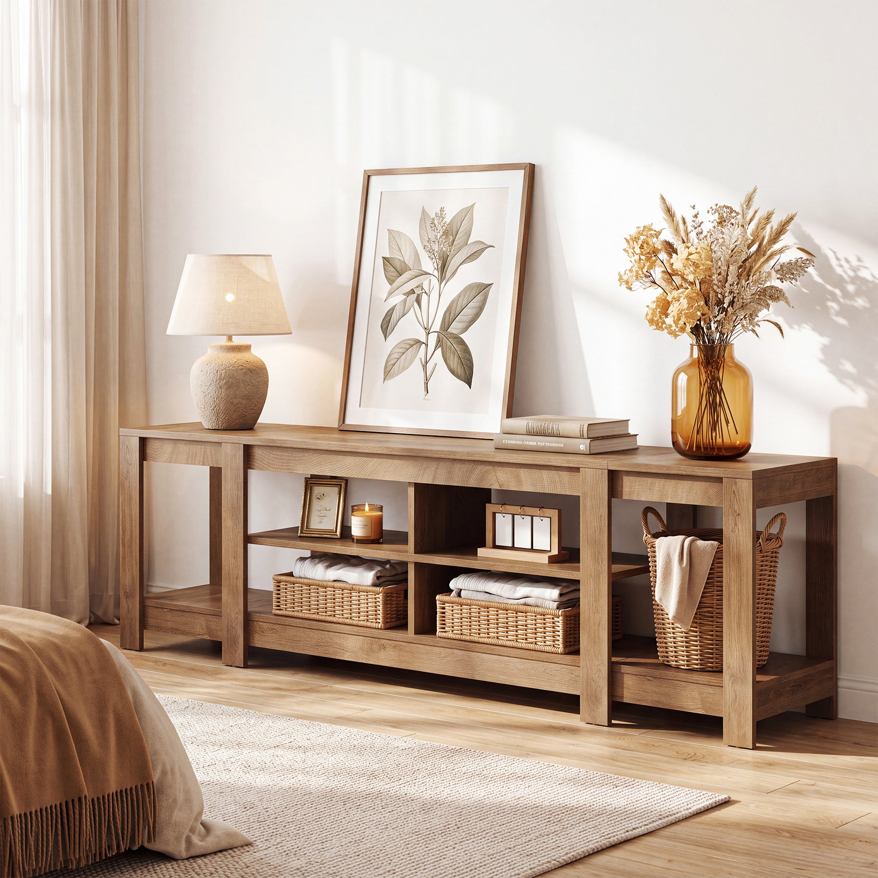 78.7" Long Console Table, Farmhouse Sofa Table Behind Couch with Shelves