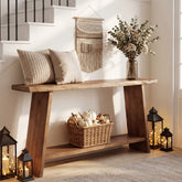 63" Solid Wood Console Table with Shelf, Farmhouse Narrow Entryway & Sofa Table 3