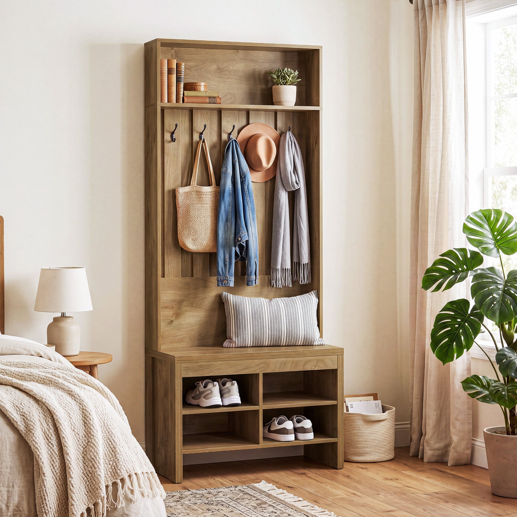 70.8" Tall Hall Tree, Entryway Organizer with Bench & 5 Hooks