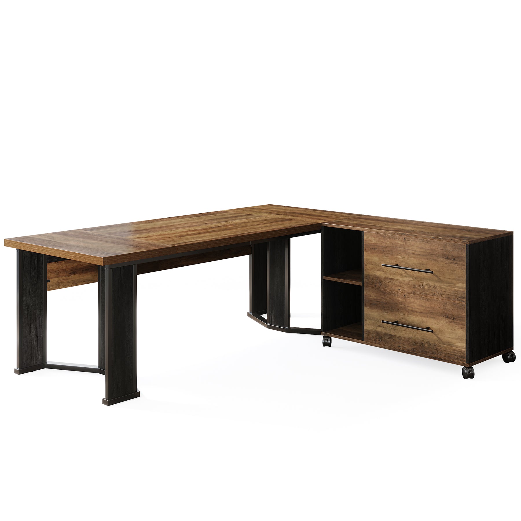 70.8" Executive Desk, L-Shaped Home Office Desk with File Cabinet