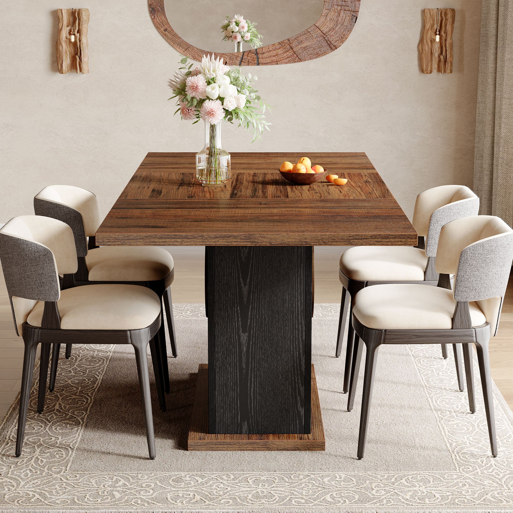 55" Rectangular Dining Table for 4–6 People, Farmhouse Wood Kitchen Table